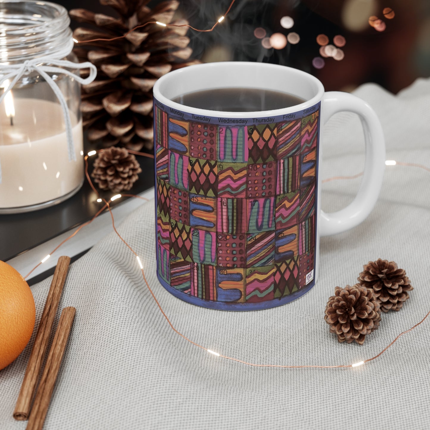 Mug 11oz: "Psychedelic Calendar(tm)" - Vibrant/Muted
