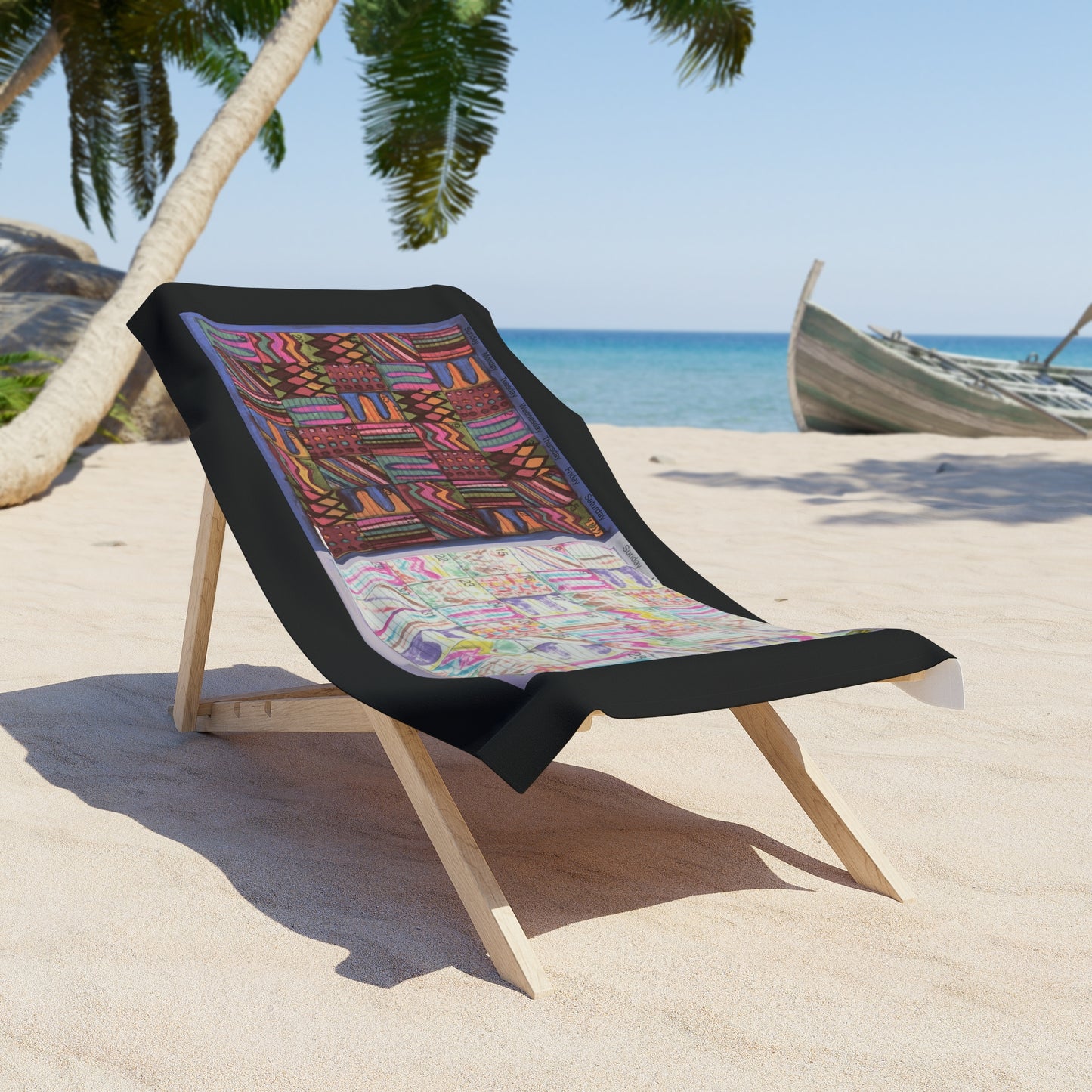 Beach Towel: "Psychedelic Calendar(tm)" - Muted and Seeped - Black Background