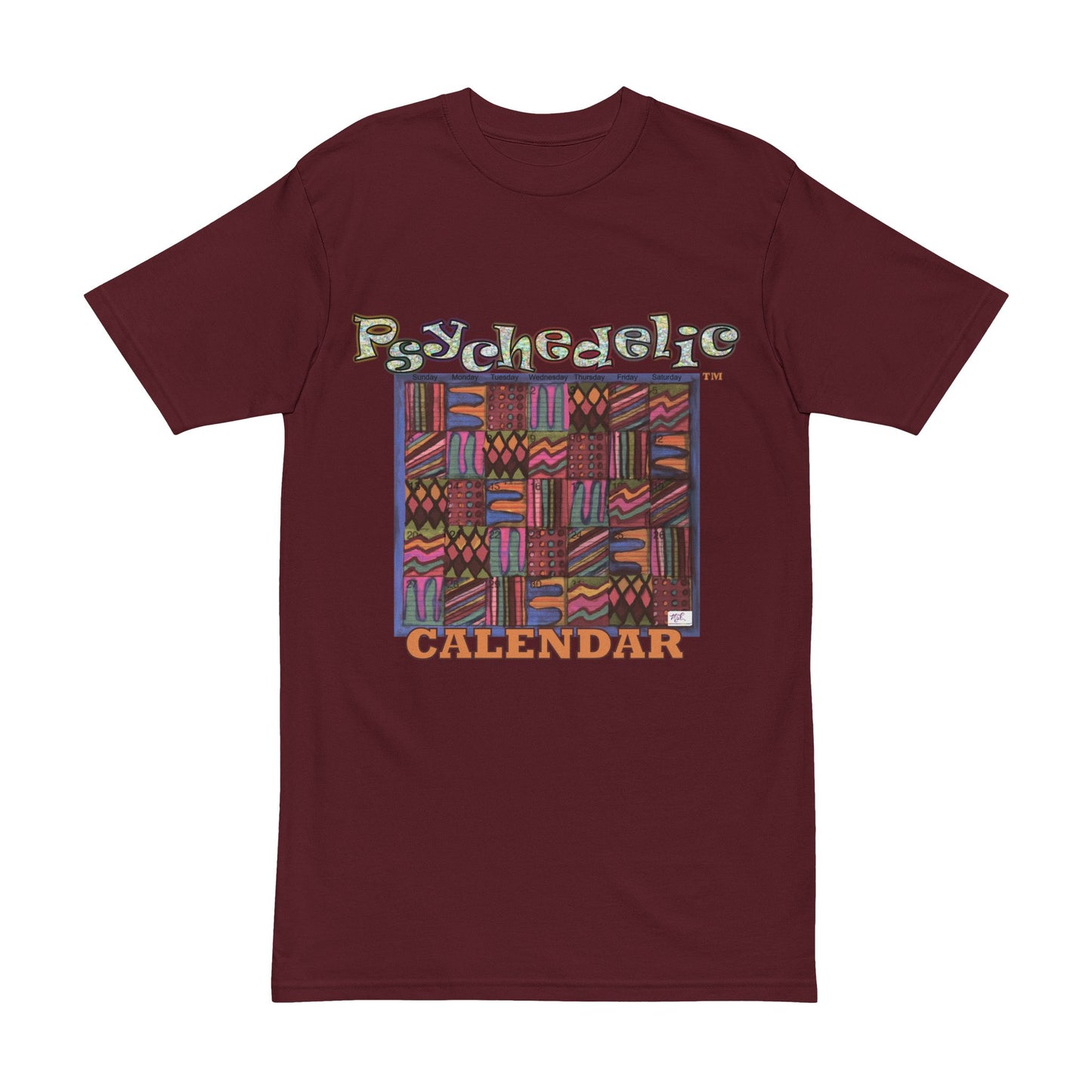 Men's Heavyweight Tee: "Psychedelic Calendar Muted(tm)" - Five Colors