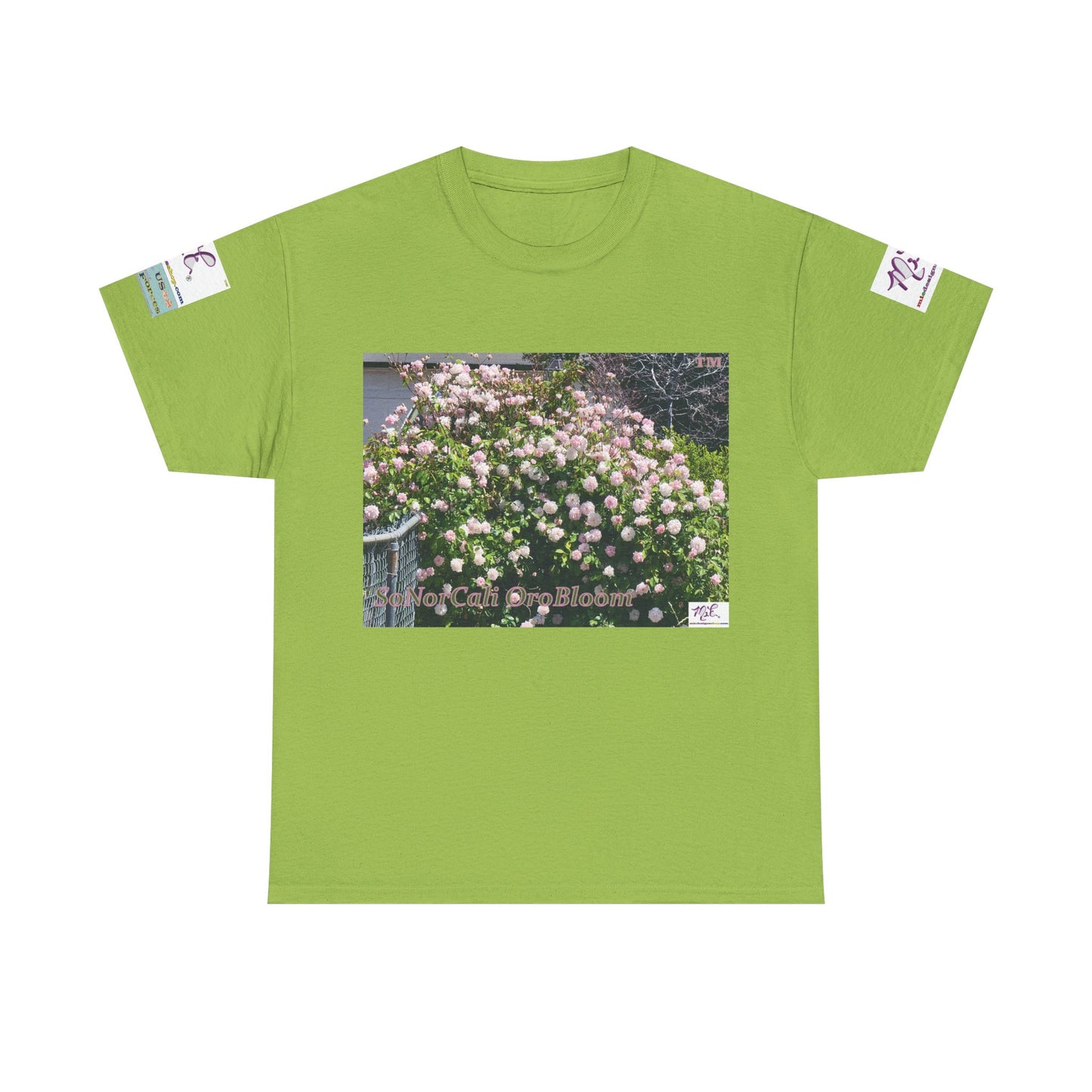 Unisex Heavy Cotton Tee: "SoNorCali(tm)" - "OroBloom(tm)" - Sleeve Logos
