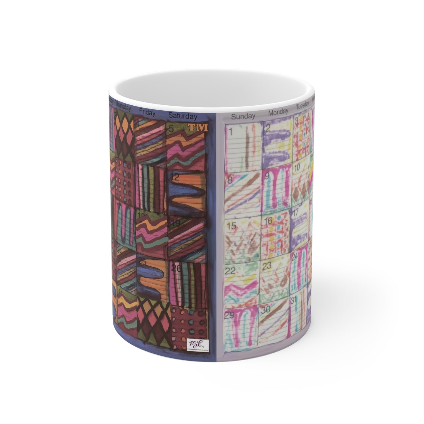 Mug 11oz: "Psychedelic Calendar(tm)" - Muted/Seeped