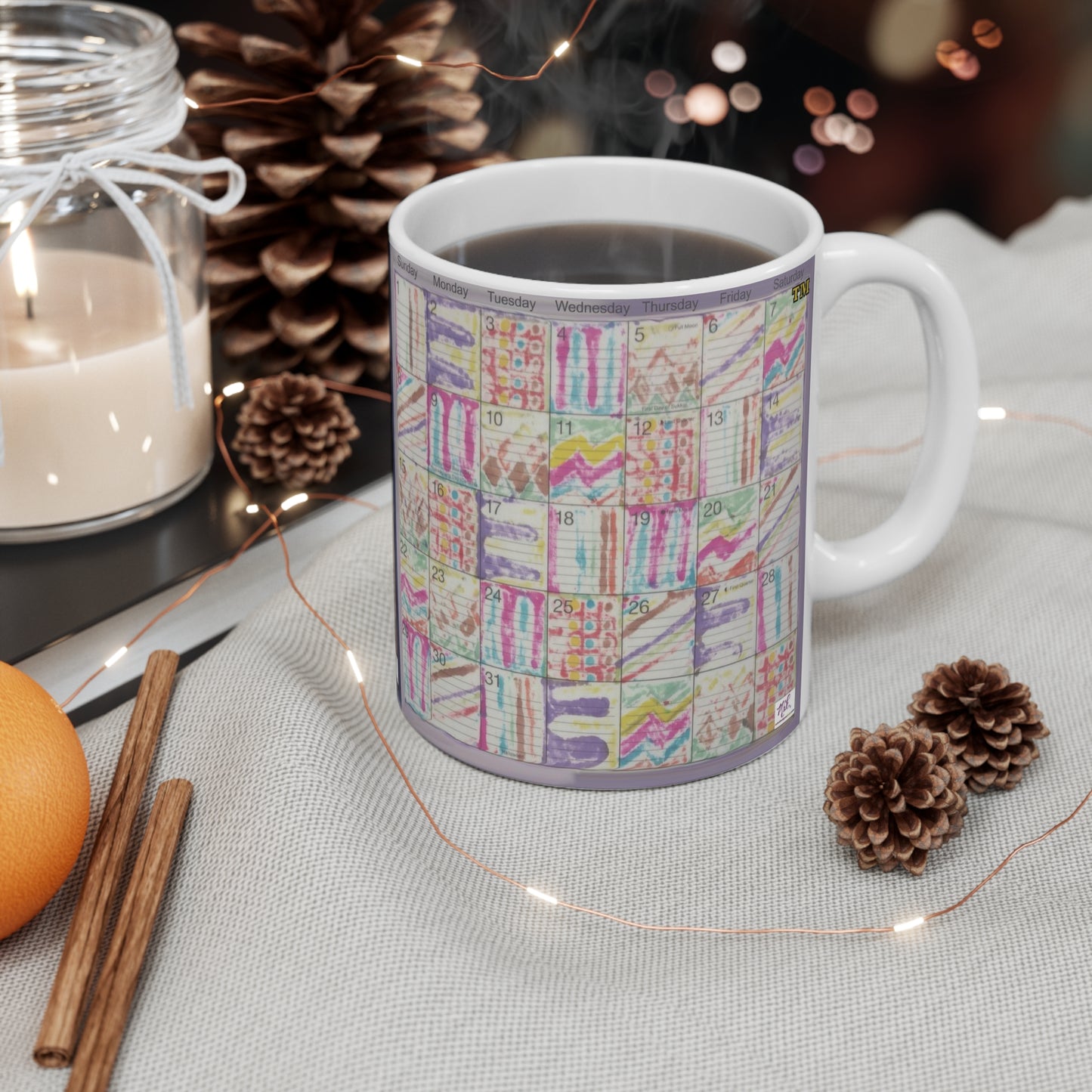 Mug 11oz: "Psychedelic Calendar(tm)" - Muted/Seeped