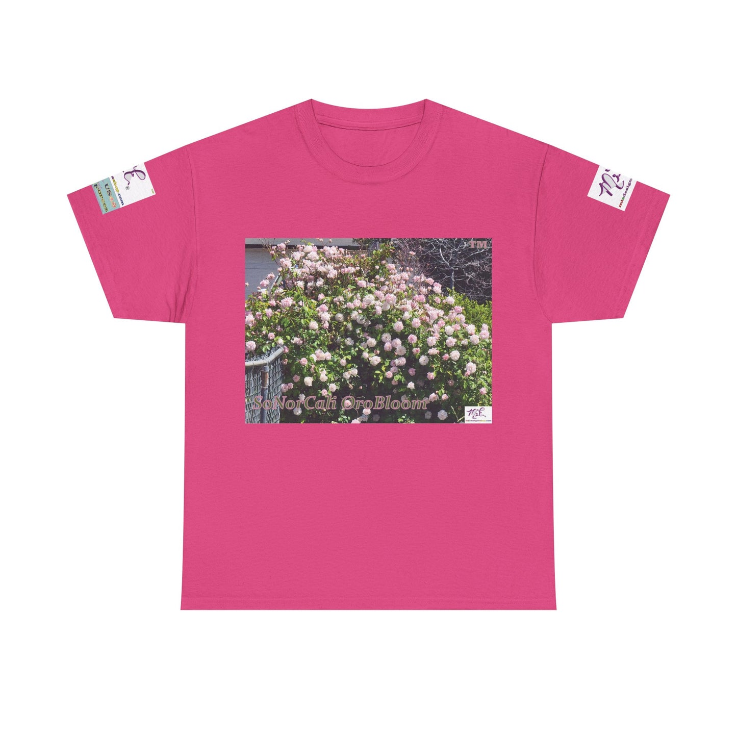 Unisex Heavy Cotton Tee: "SoNorCali(tm)" - "OroBloom(tm)" - Sleeve Logos