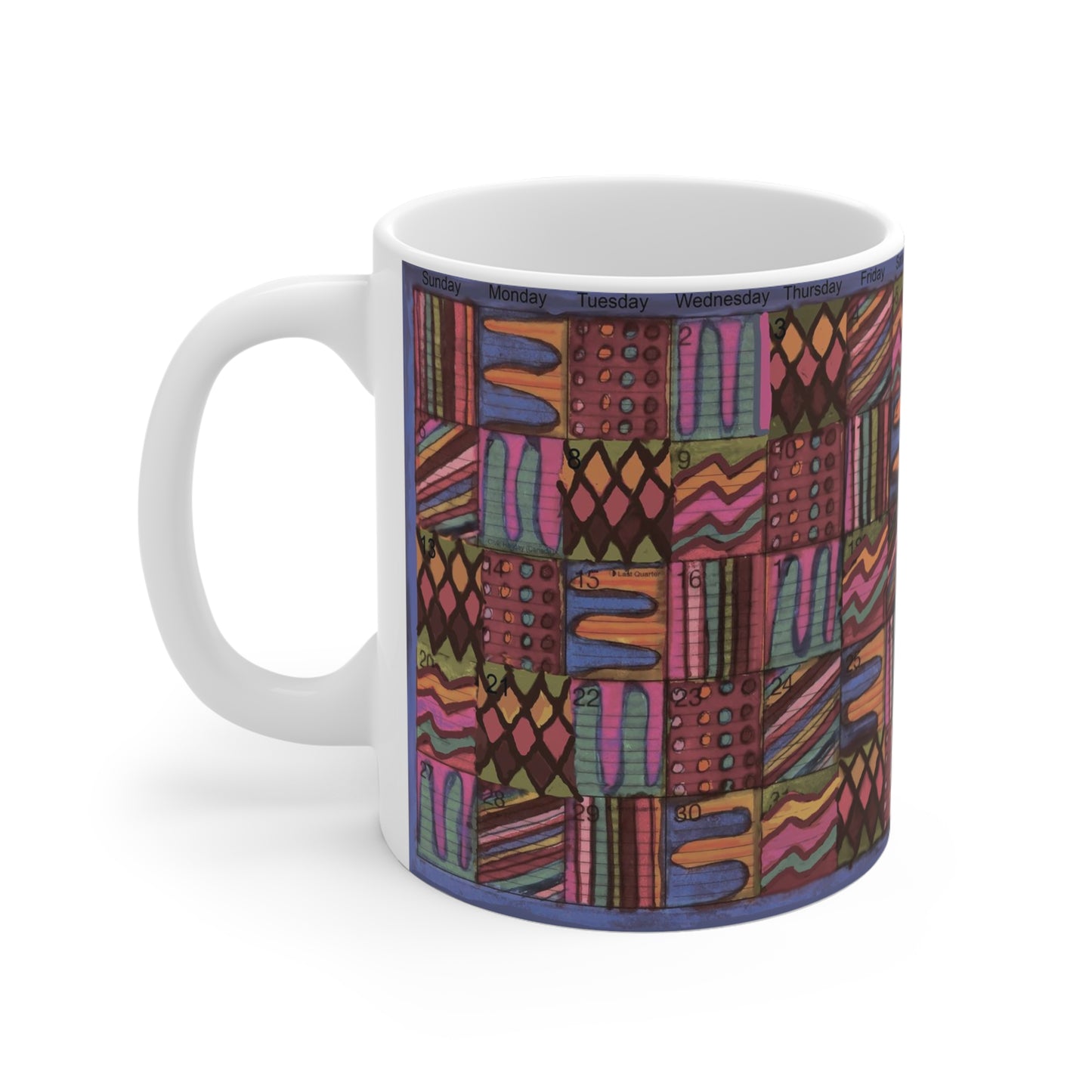 Mug 11oz: "Psychedelic Calendar(tm)" - Muted/Seeped