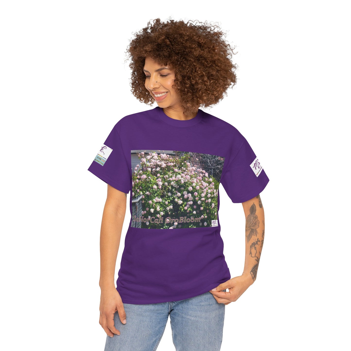 Unisex Heavy Cotton Tee: "SoNorCali(tm)" - "OroBloom(tm)" - Sleeve Logos