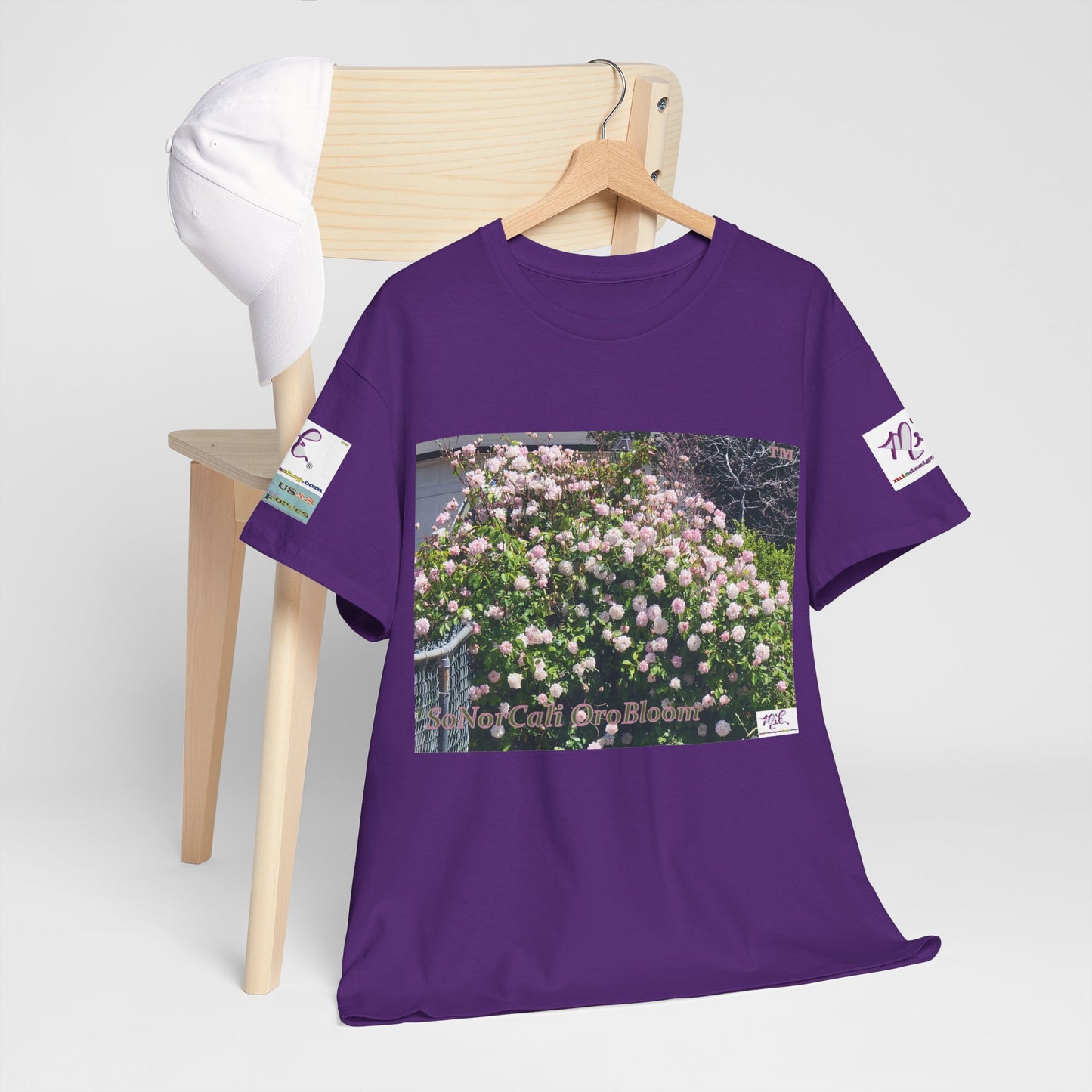 Unisex Heavy Cotton Tee: "SoNorCali(tm)" - "OroBloom(tm)" - Sleeve Logos