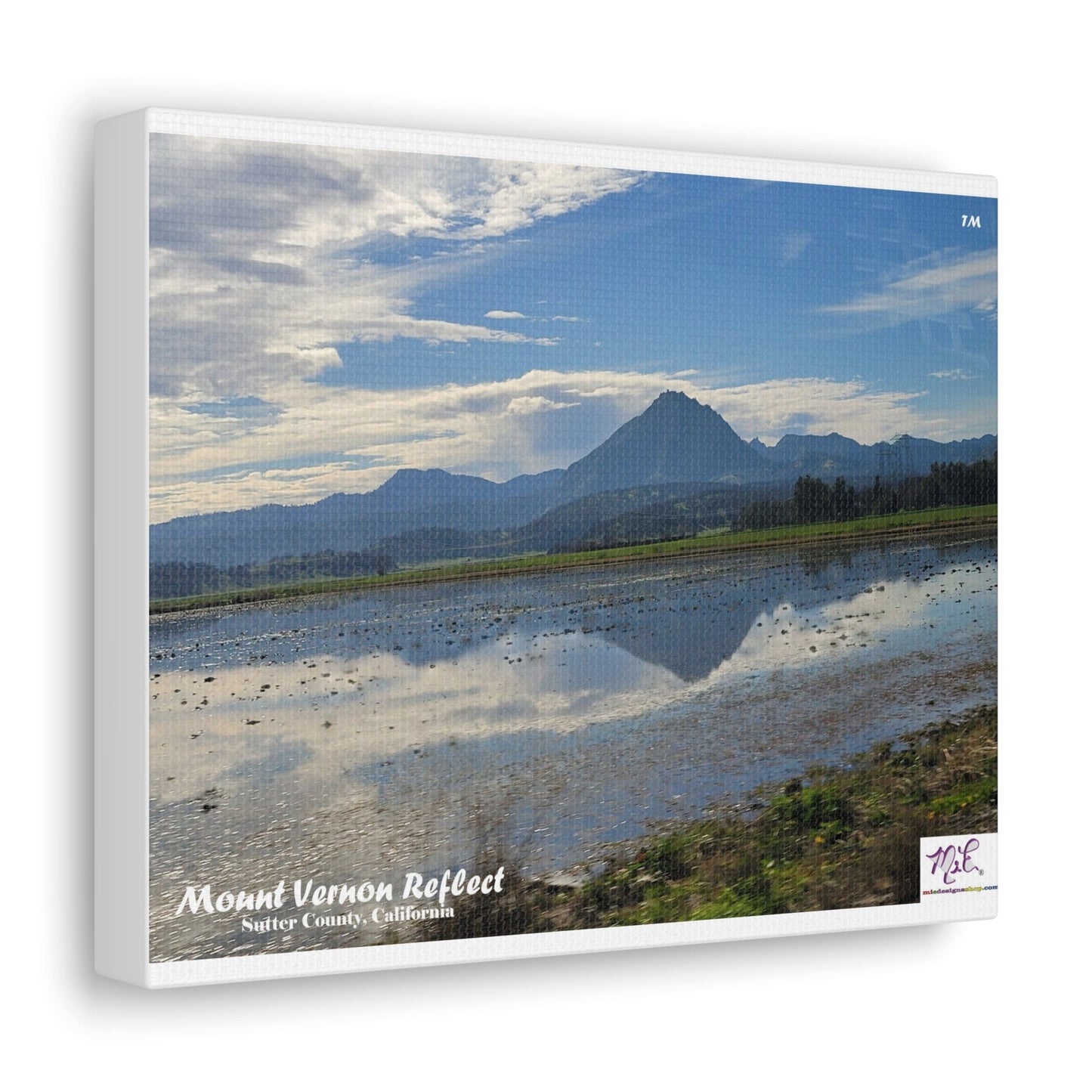 Canvas Gallery Wraps: "Mount Vernon Reflect(tm)" - MiE Designs Shop miedesignsshop.com Mirrored in puddle, Mt Vernon in Sutter Co., CA. 8x10 side view