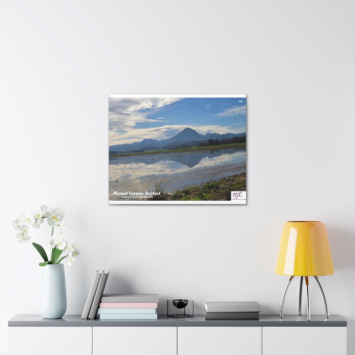 Canvas Gallery Wraps: "Mount Vernon Reflect(tm)" - MiE Designs Shop miedesignsshop.com Mirrored in puddle, Mt Vernon in Sutter Co., CA. 30x24 inch