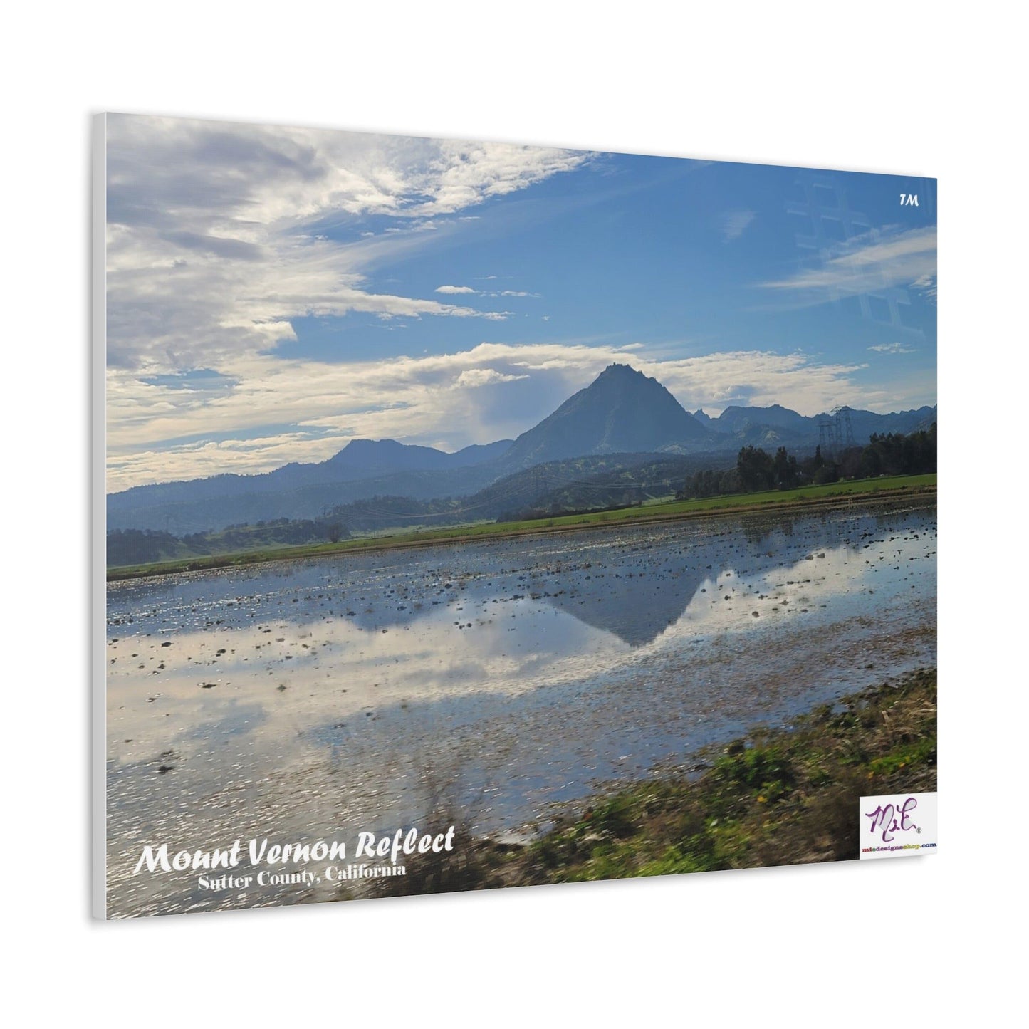 Canvas Gallery Wraps: "Mount Vernon Reflect(tm)" - MiE Designs Shop miedesignsshop.com Mirrored in puddle, Mt Vernon in Sutter 40x30 side view
