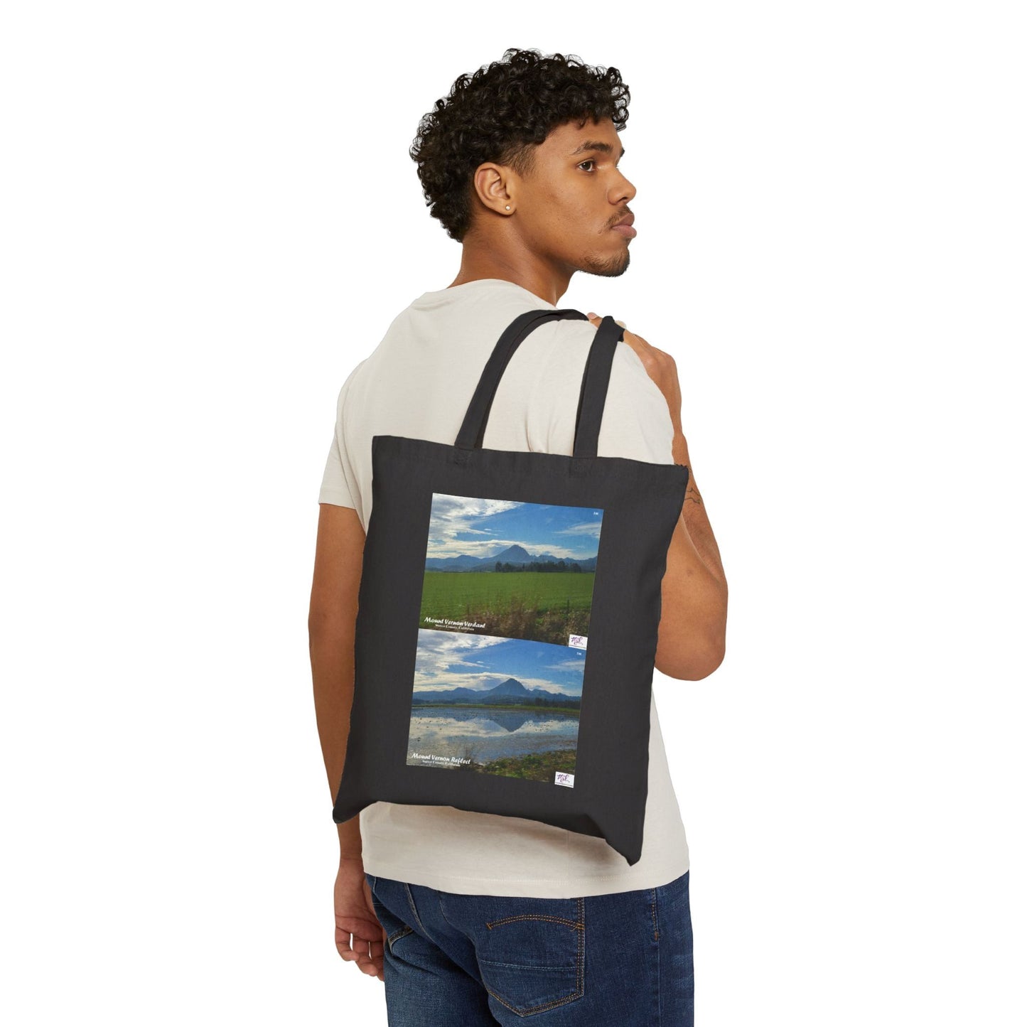 Cotton Canvas Tote Bag - Mount Vernon Verdant(tm)- Reflect(tm) - Black. Mie Designs Shop miedesignsshop.com Double-sided. Black canvas
