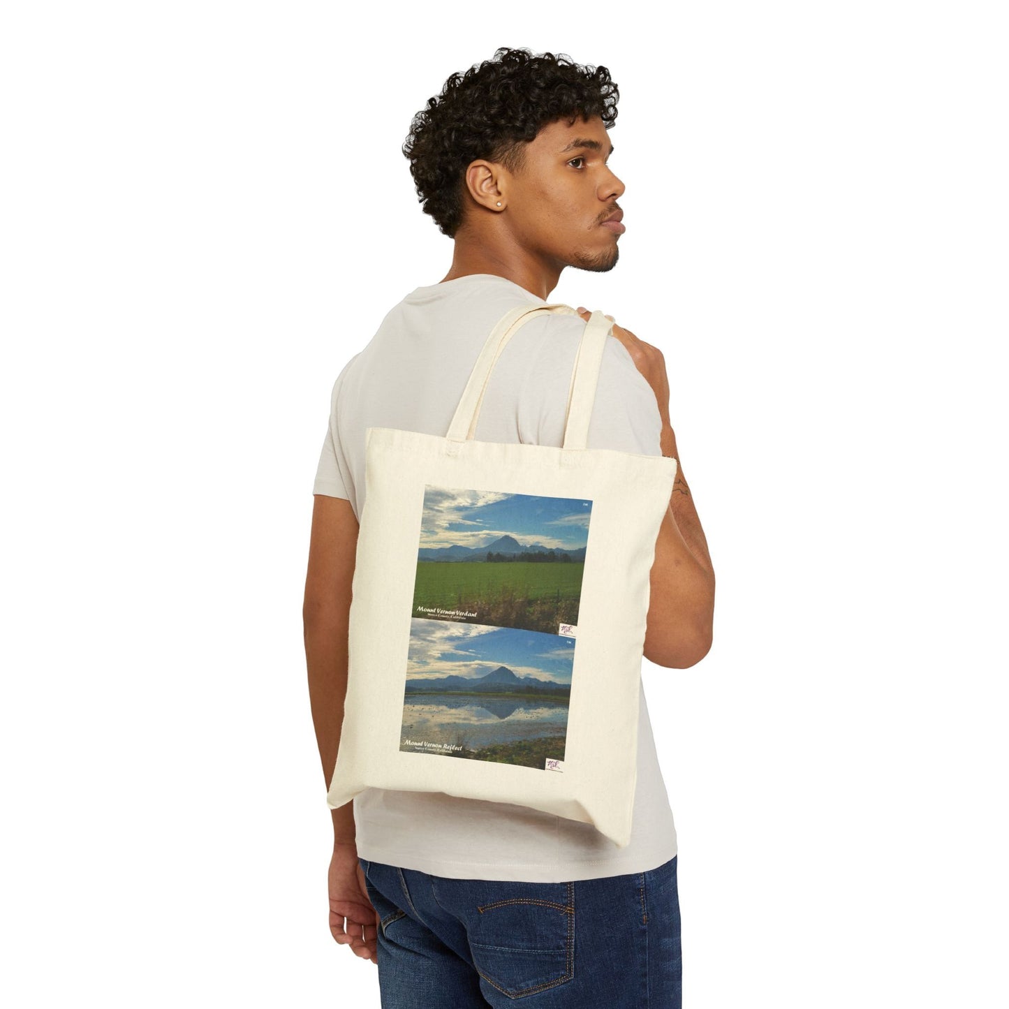 Cotton Canvas Tote Bag - Mount Vernon Verdant(tm)- Reflect(tm) - Natural. Mie Designs Shop miedesignsshop.com Double-sided. Natural canvas