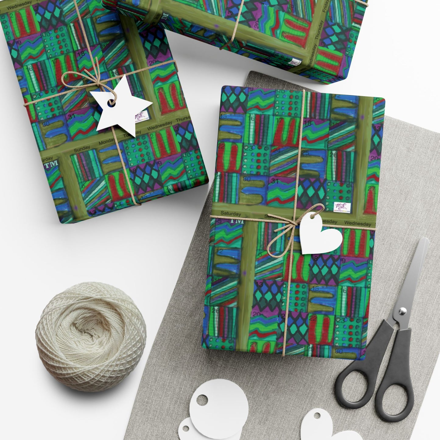 Gift Wrap Papers - "Psychedelic Calendar Chilled(tm)" - Small Square - Three Sizes