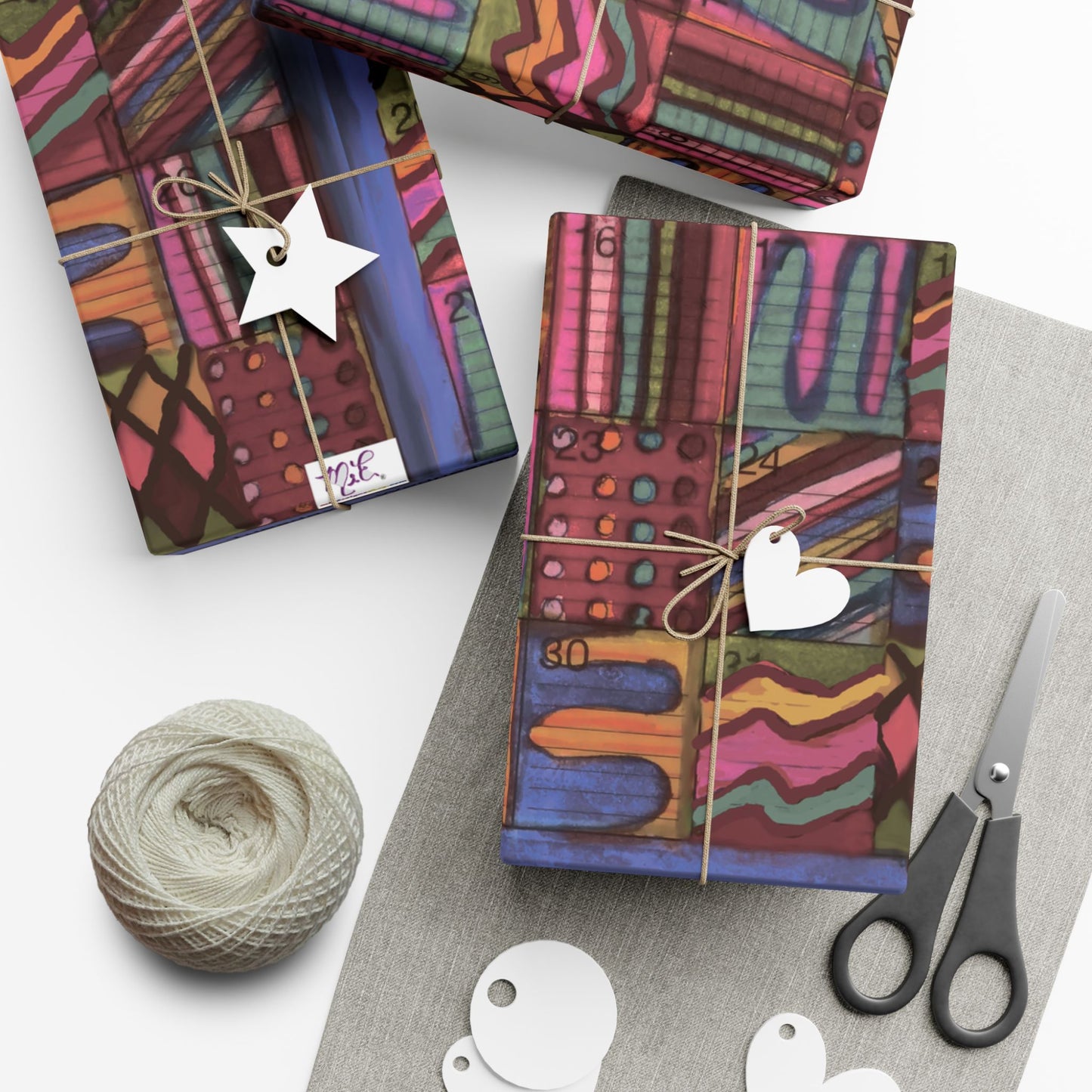 Gift Wrap Papers - "Psychedelic Calendar Muted(tm)" - Medium Square - Three Sizes