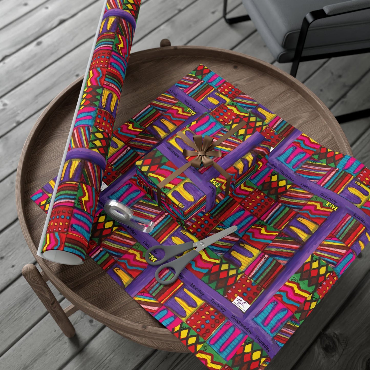 Gift Wrap Papers - "Psychedelic Calendar Vibrant(tm)" - Medium Square - Three Sizes