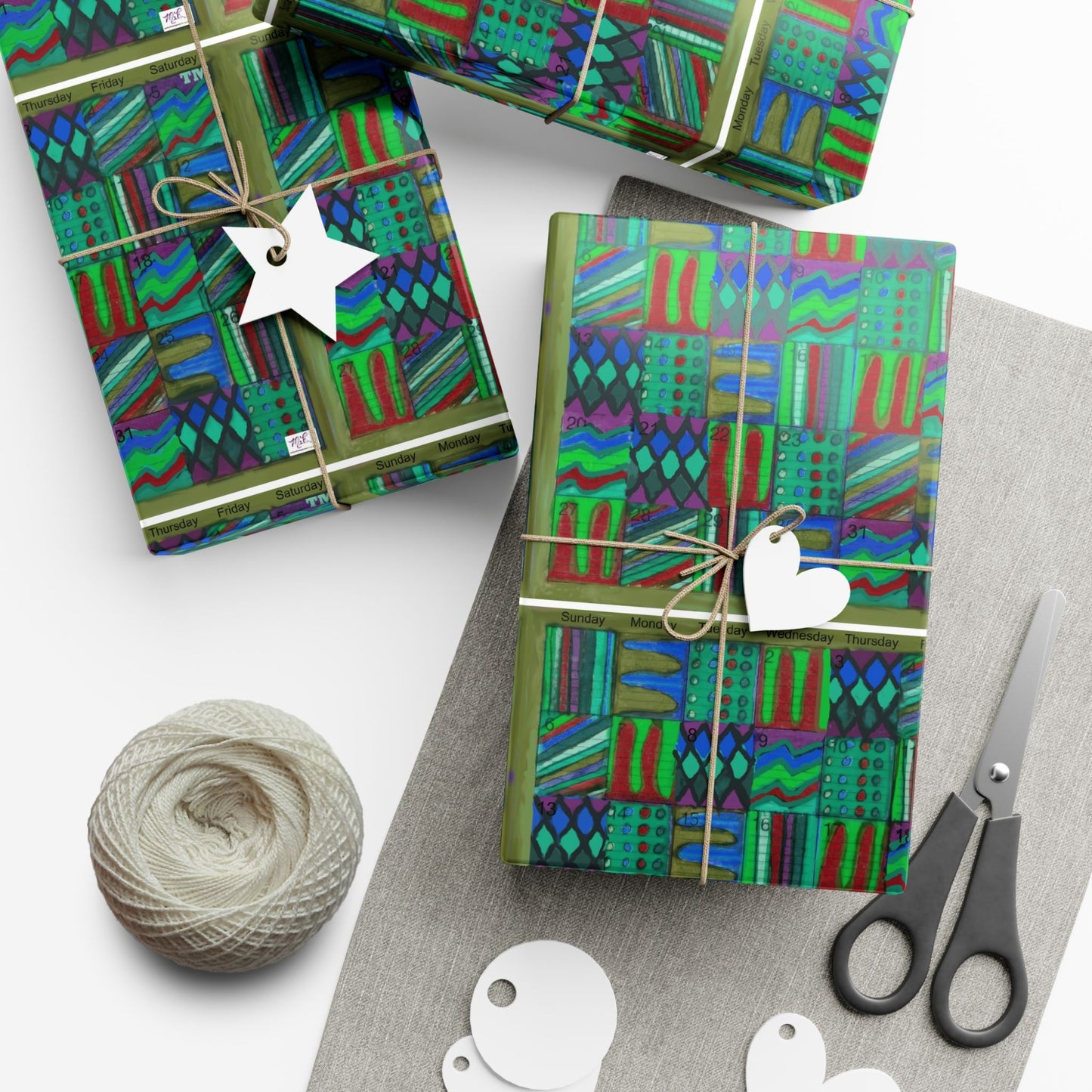Gift Wrap Papers - "Psychedelic Calendar(tm)" - Chilled - Matte and Satin - Three Sizes