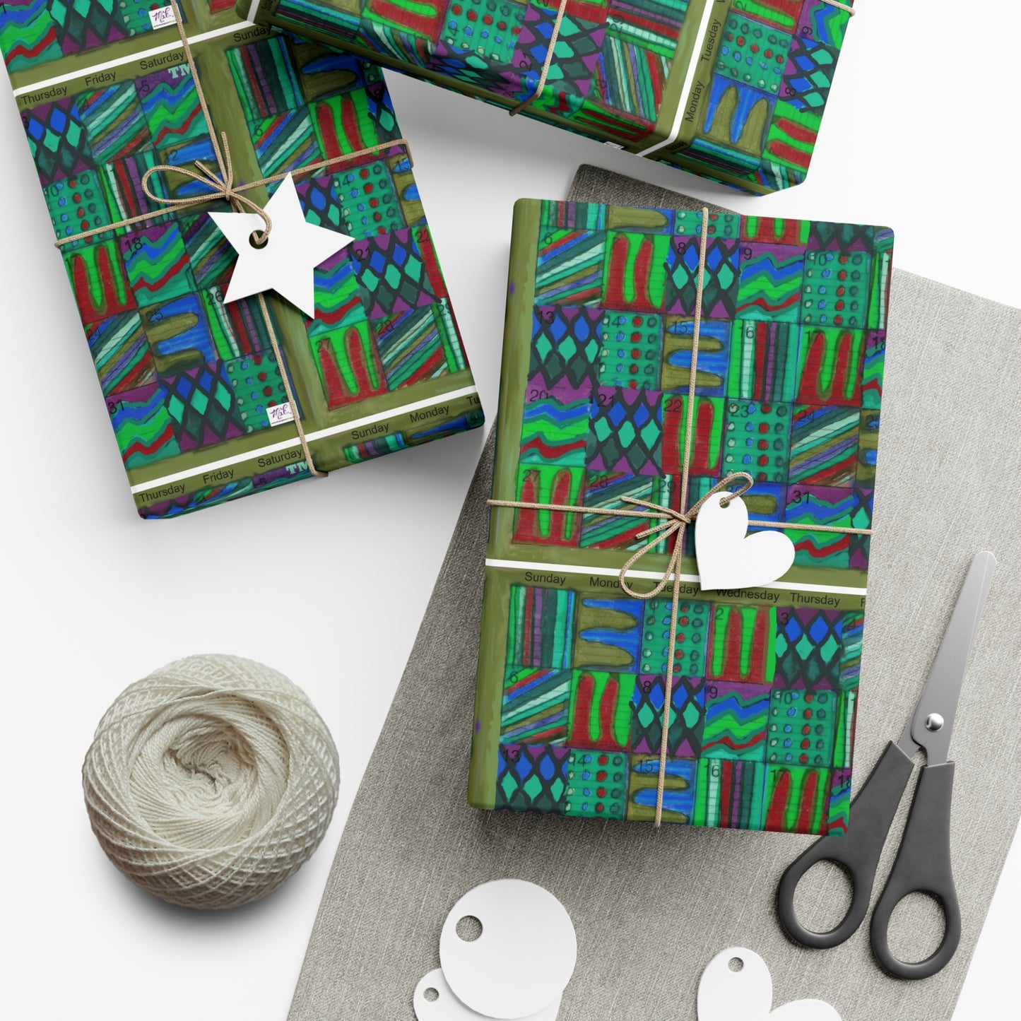 Gift Wrap Papers - "Psychedelic Calendar(tm)" - Chilled - Matte and Satin - Three Sizes