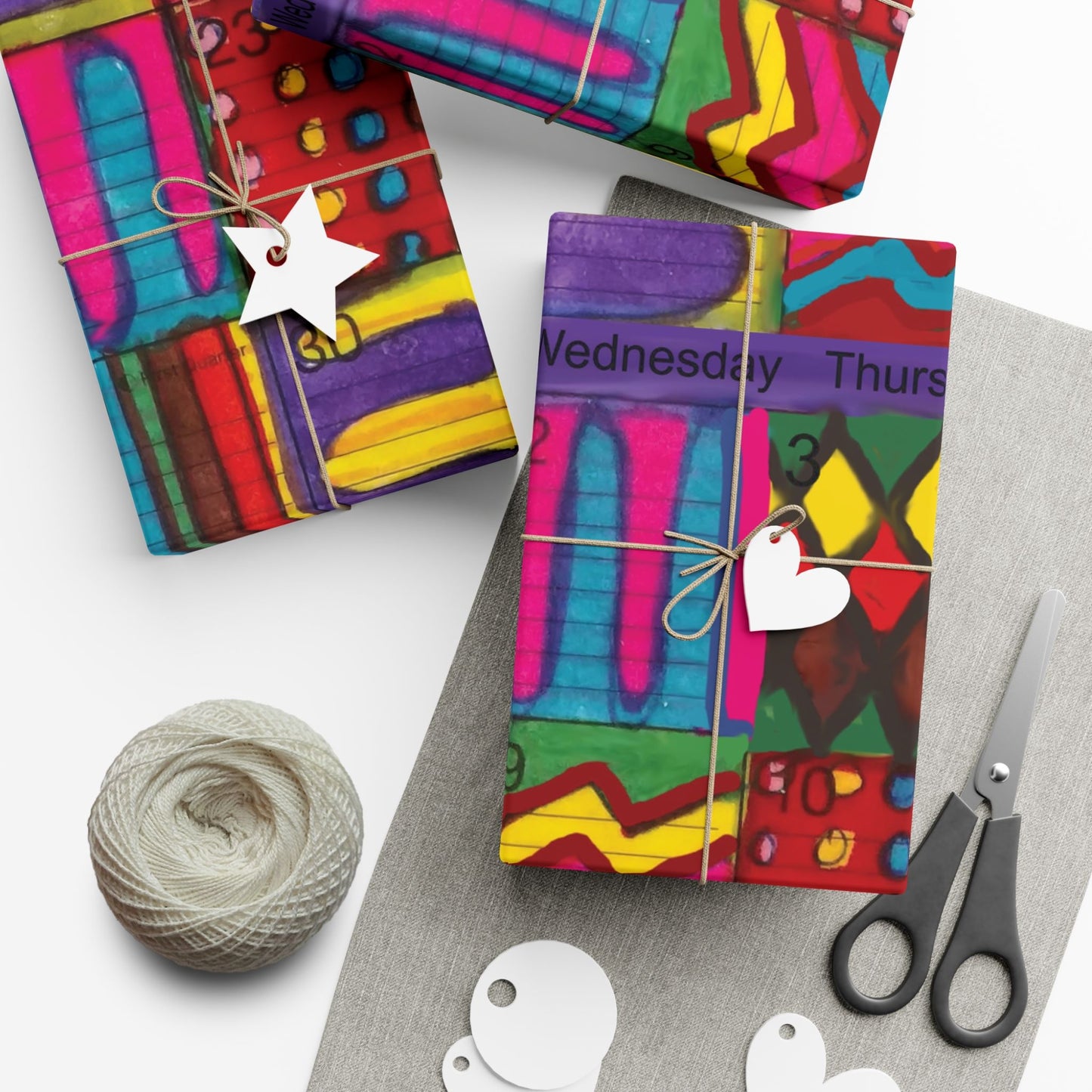 Gift Wrap Papers - "Psychedelic Calendar(tm)" - Vibrant - Matte and Satin - Three Sizes