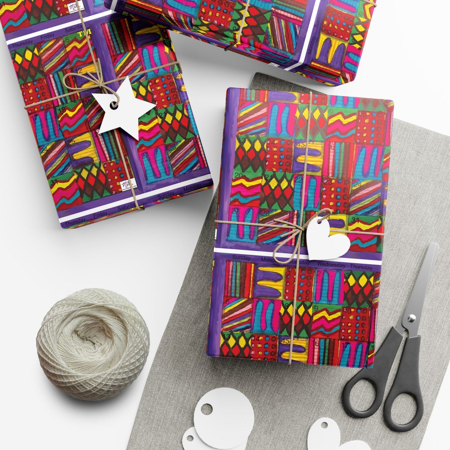 Gift Wrap Papers - "Psychedelic Calendar(tm)" - Vibrant - Matte and Satin - Three Sizes