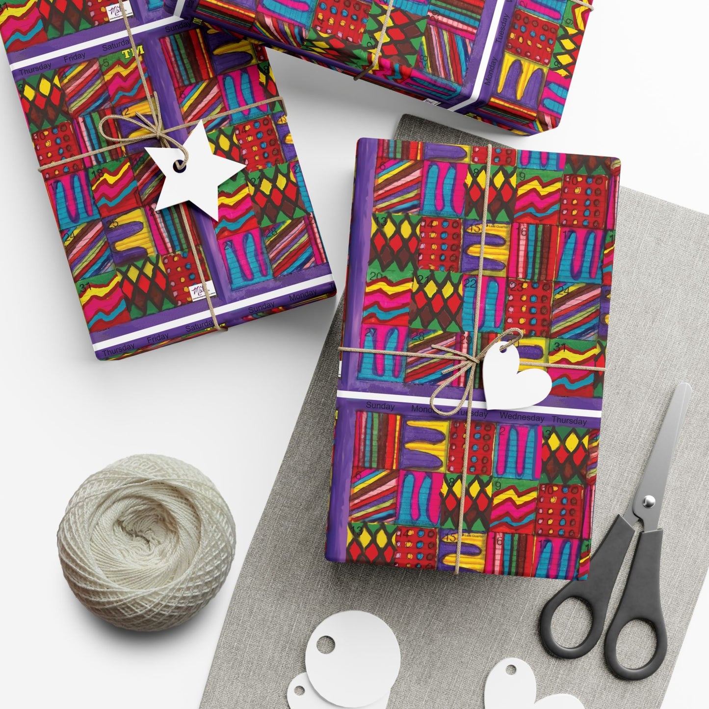 Gift Wrap Papers - "Psychedelic Calendar(tm)" - Vibrant - Matte and Satin - Three Sizes