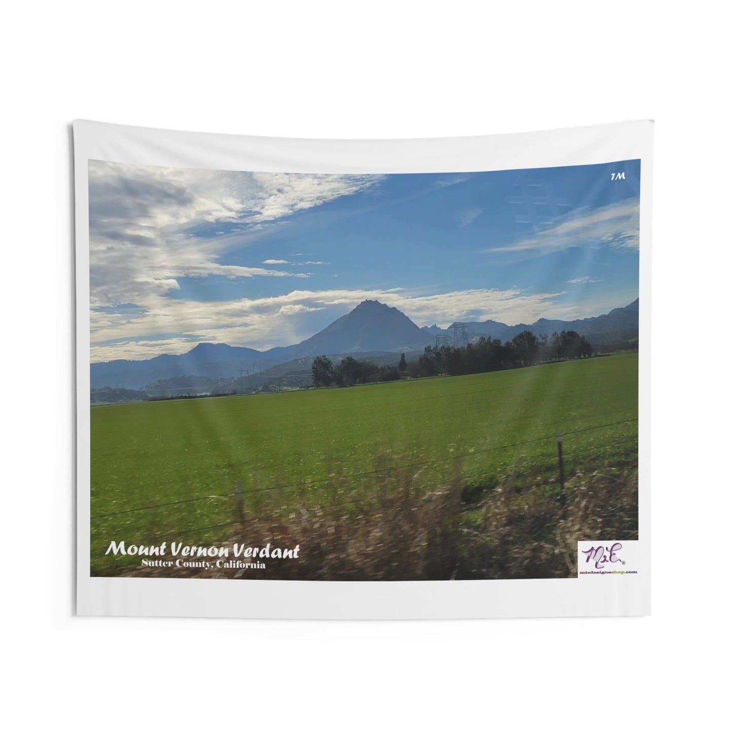 Indoor Wall Tapestries: "Mount Vernon Verdant(tm)" - MiE Designs Shop miedesignsshop.com Looming large, Mount Vernon, part of the Sutter Buttes. 60x50 inch