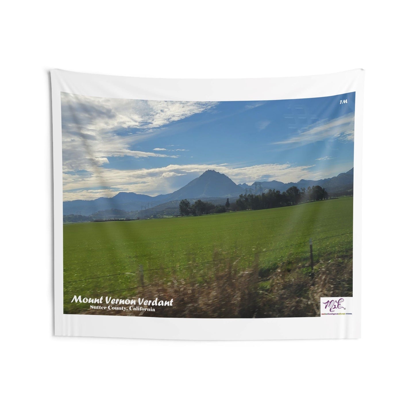 Indoor Wall Tapestries: "Mount Vernon Verdant(tm)" - MiE Designs Shop miedesignsshop.com Looming large, Mount Vernon, part of the Sutter Buttes. 80x68 inch