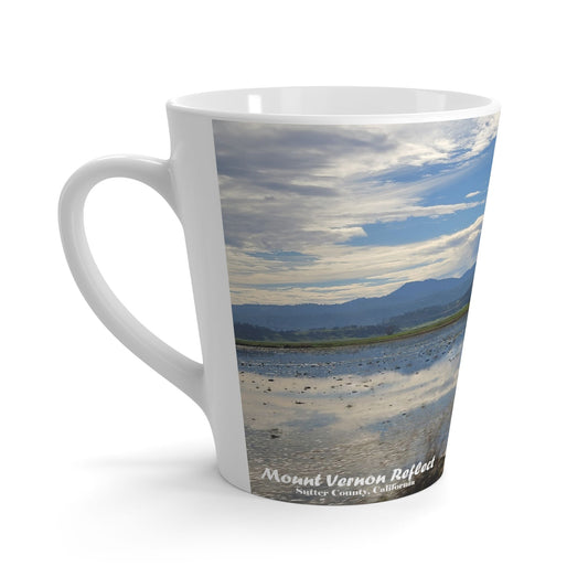 Latte Mug-Mount_Vernon_Reflect-MiE Designs Shop miedesignsshop.com Mirrored by oversized puddle, Mount Vernon in Sutter Co. Left