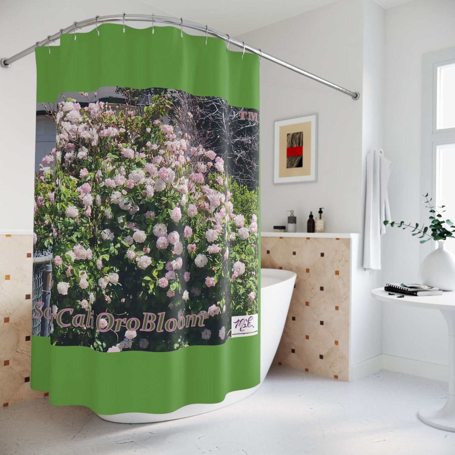 Shower Curtains: "SoNorCali OroBloom(tm)" - Medium Green Background