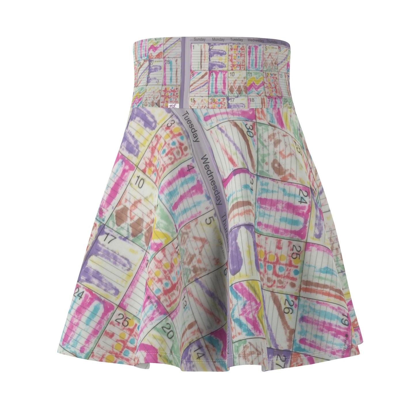 Womens Skater Skirt - "Psychedelic Calendar(tm)" - Seeped - MiE Designs Shop miedesignsshop.com Lightest version of large, mosaic calendar. Back view