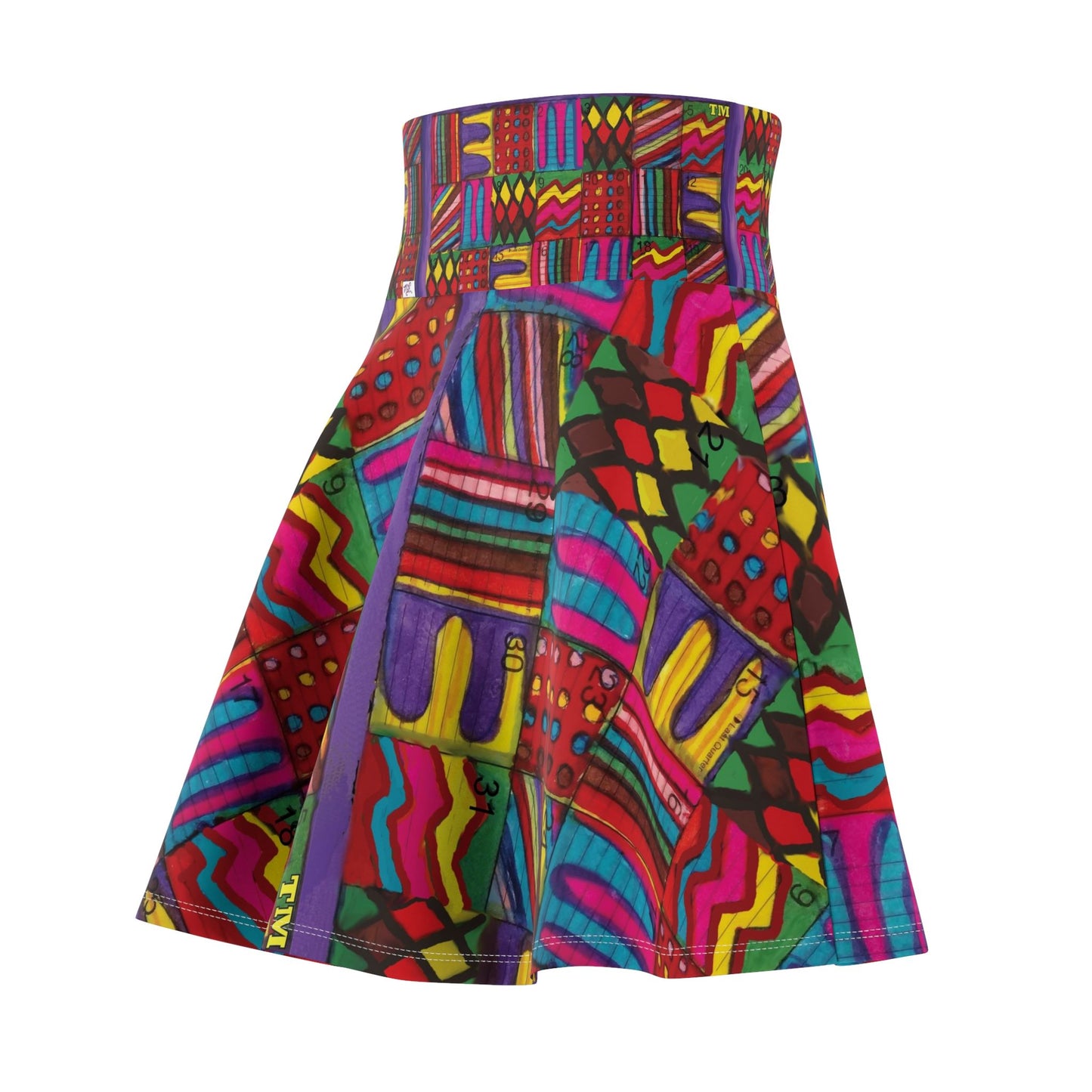 Womens Skater Skirt - "Psychedelic Calendar(tm)" - Vibrant - MiE Designs Shop miedesignsshop.com Most saturated, brightest mosaic calendar. Back view