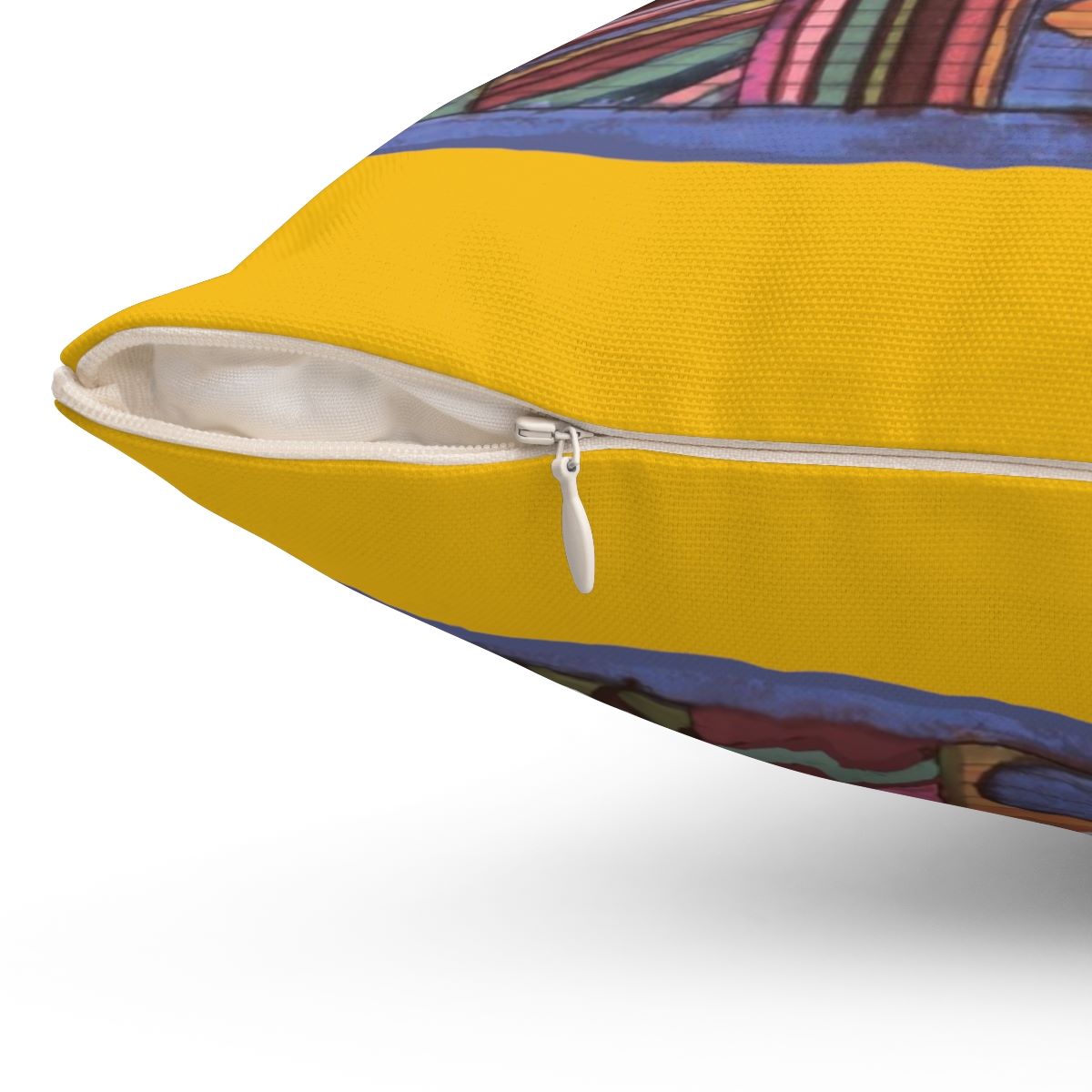 Spun Polyester Square PillowCase: Psychedelic Calendar(tm) - Muted - Doublesided - MiE Designs Shop. Multicolor drawings fill calendar days. Yellow border.