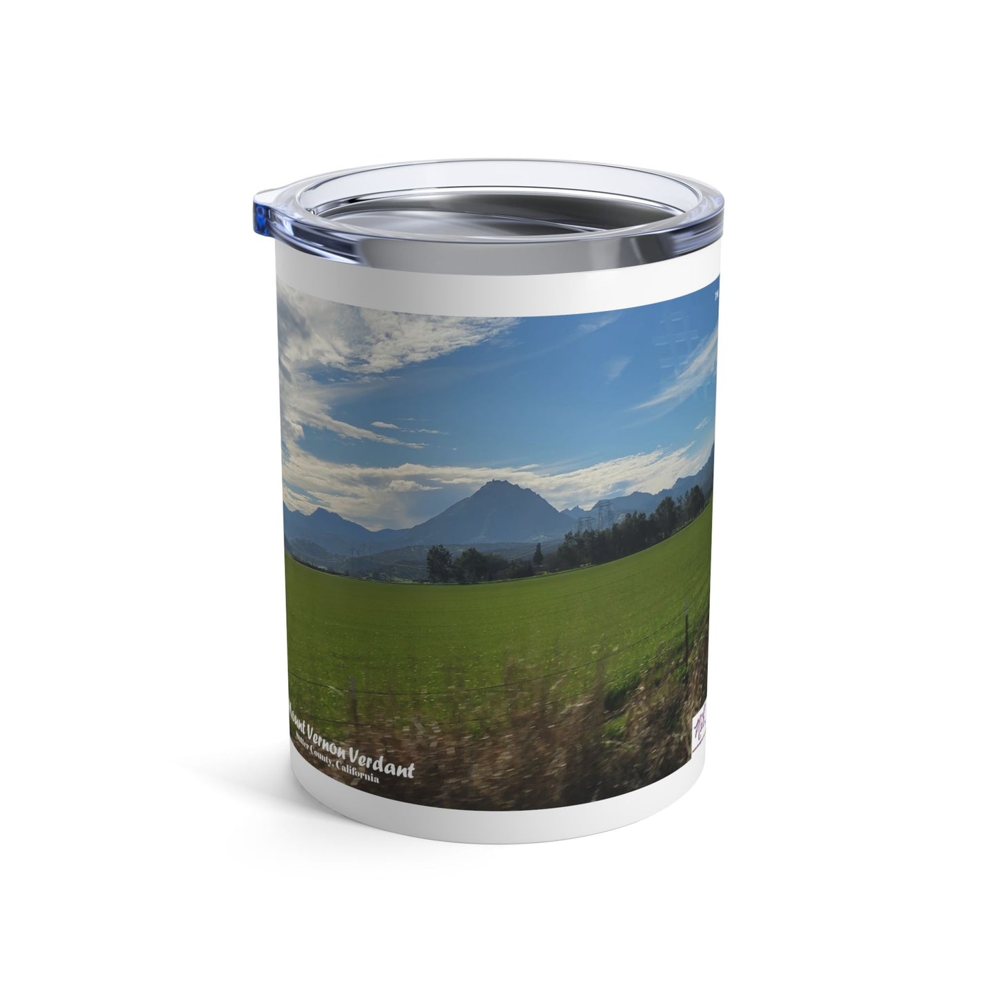 Tumber-10oz-Mount_Vernon_Verdant-Front - MiE Designs Shop miedesignsshop.com Green pastures surround Mt Vernon, part of the Sutter Buttes.