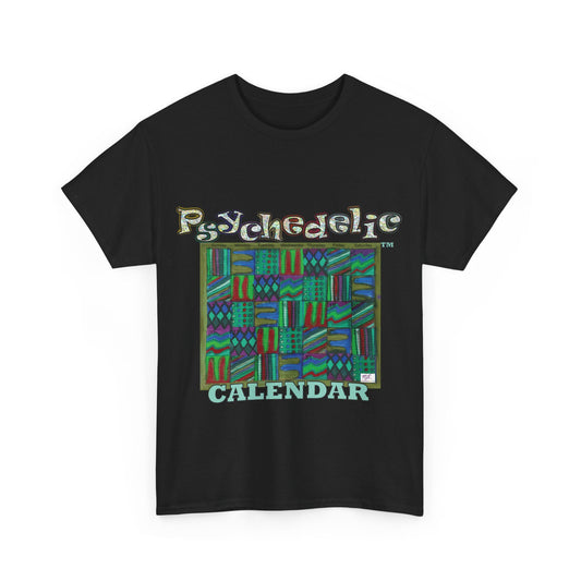 Unisex Heavy Cotton Tee - Psychedelic Calendar tm -Chilled tm - MiE Designs Shop miedesignsshop.com Moodiest patterned mosaic calendar. Flat black T-shirt, sizes S-XL