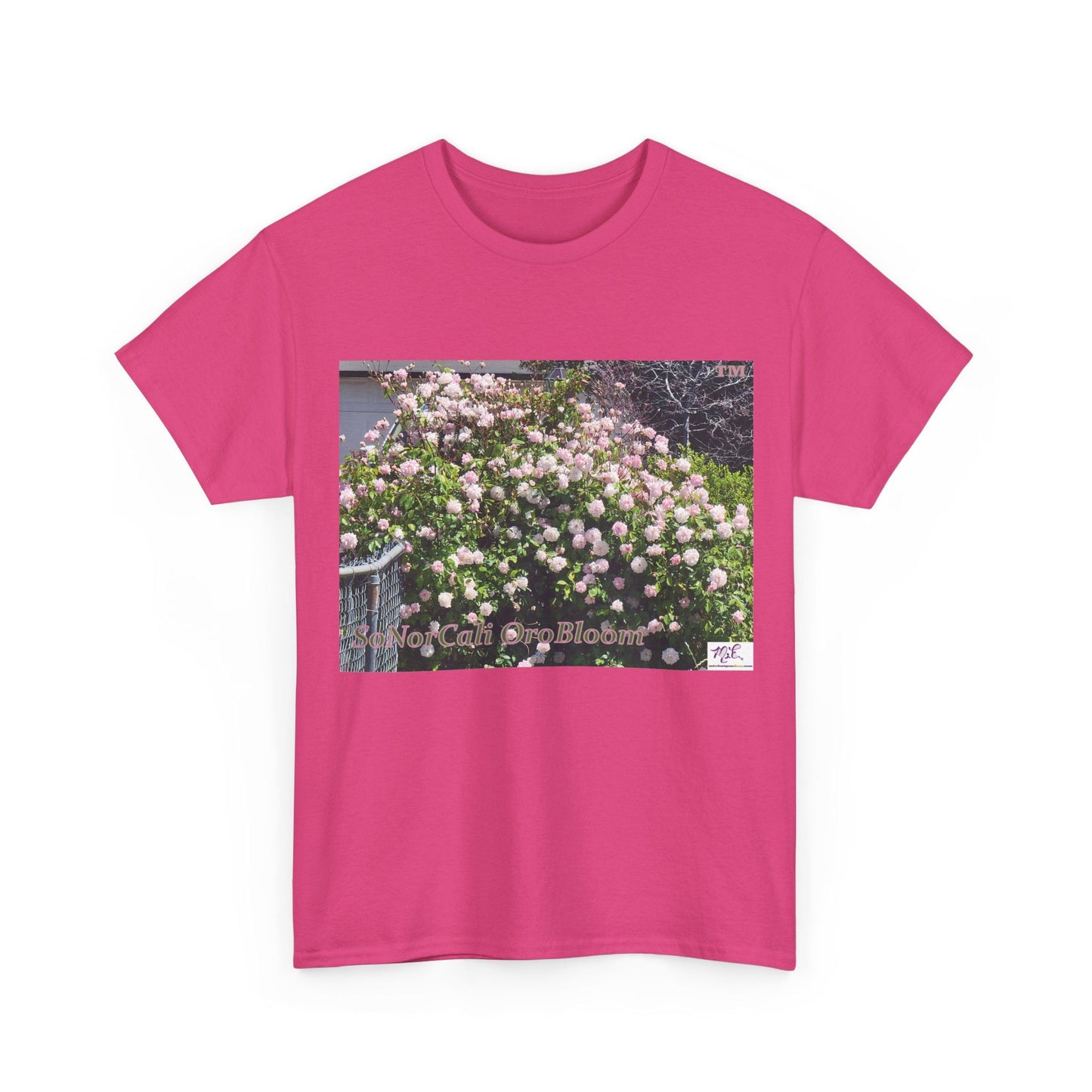 Unisex Heavy Cotton Tee:  "SoNorCali(tm)" - "OroBloom(tm)" - Blank Sleeves