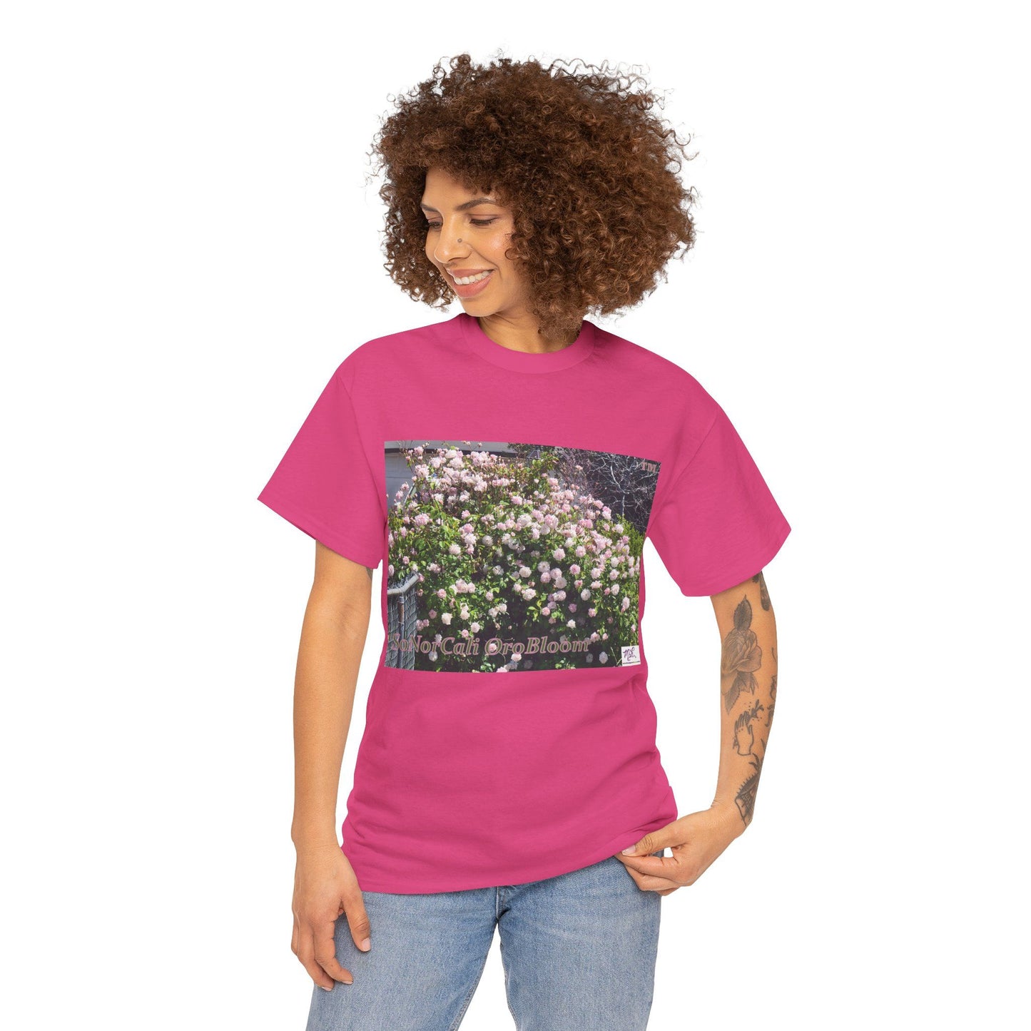 Unisex Heavy Cotton Tee:  "SoNorCali(tm)" - "OroBloom(tm)" - Blank Sleeves