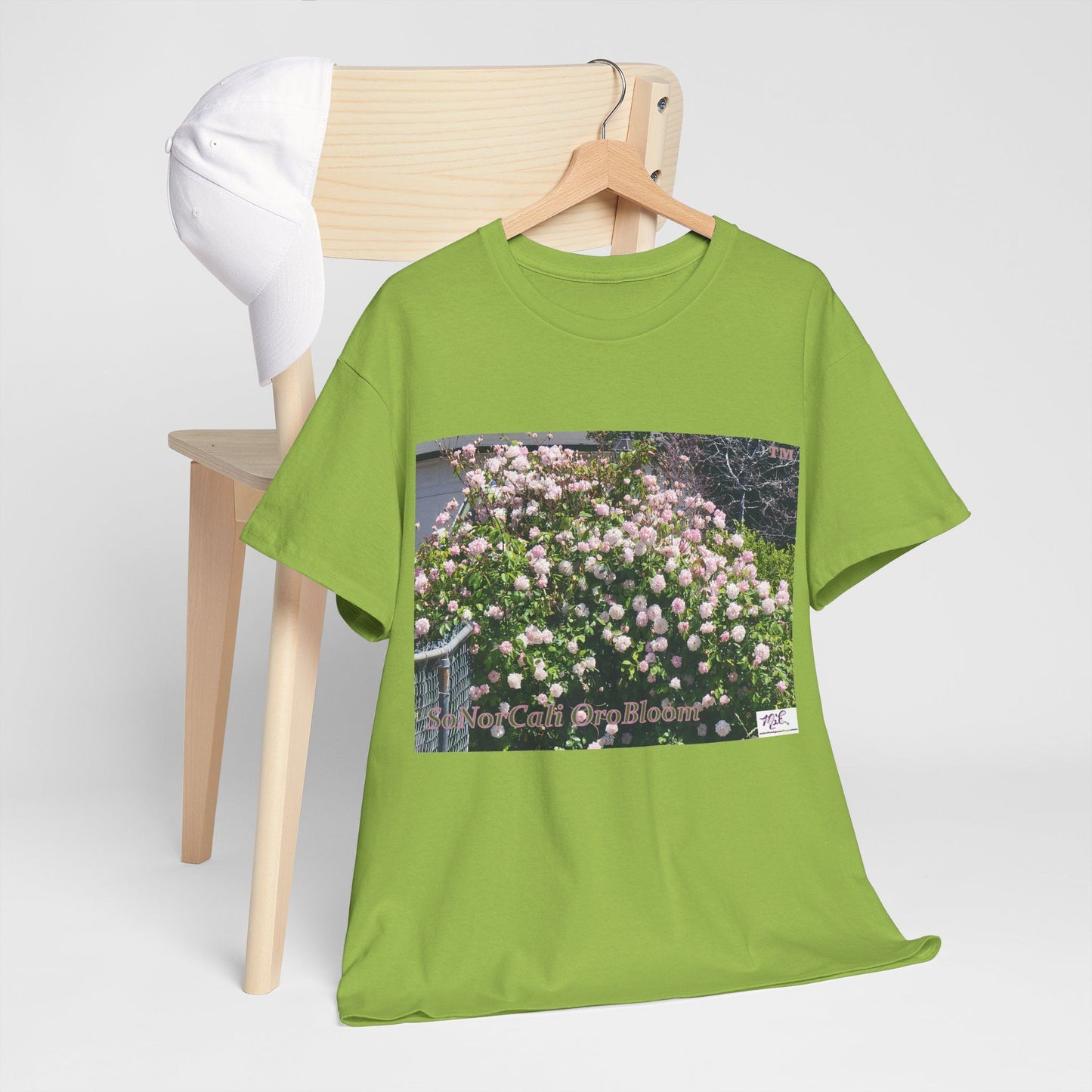 Unisex Heavy Cotton Tee:  "SoNorCali(tm)" - "OroBloom(tm)" - Blank Sleeves