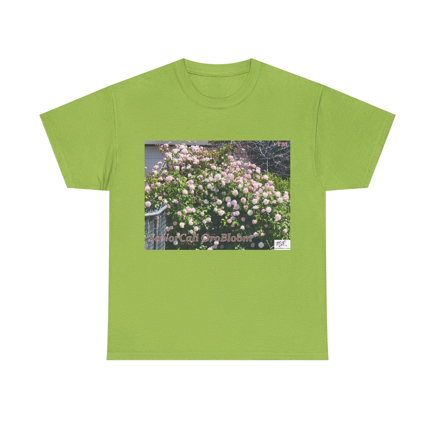 Unisex Heavy Cotton Tee:  "SoNorCali(tm)" - "OroBloom(tm)" - Blank Sleeves