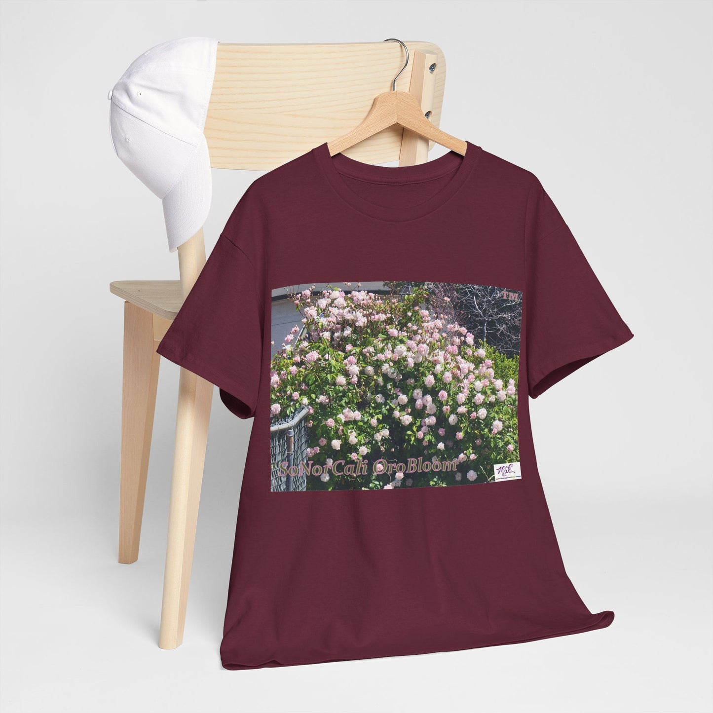 Unisex Heavy Cotton Tee:  "SoNorCali(tm)" - "OroBloom(tm)" - Blank Sleeves