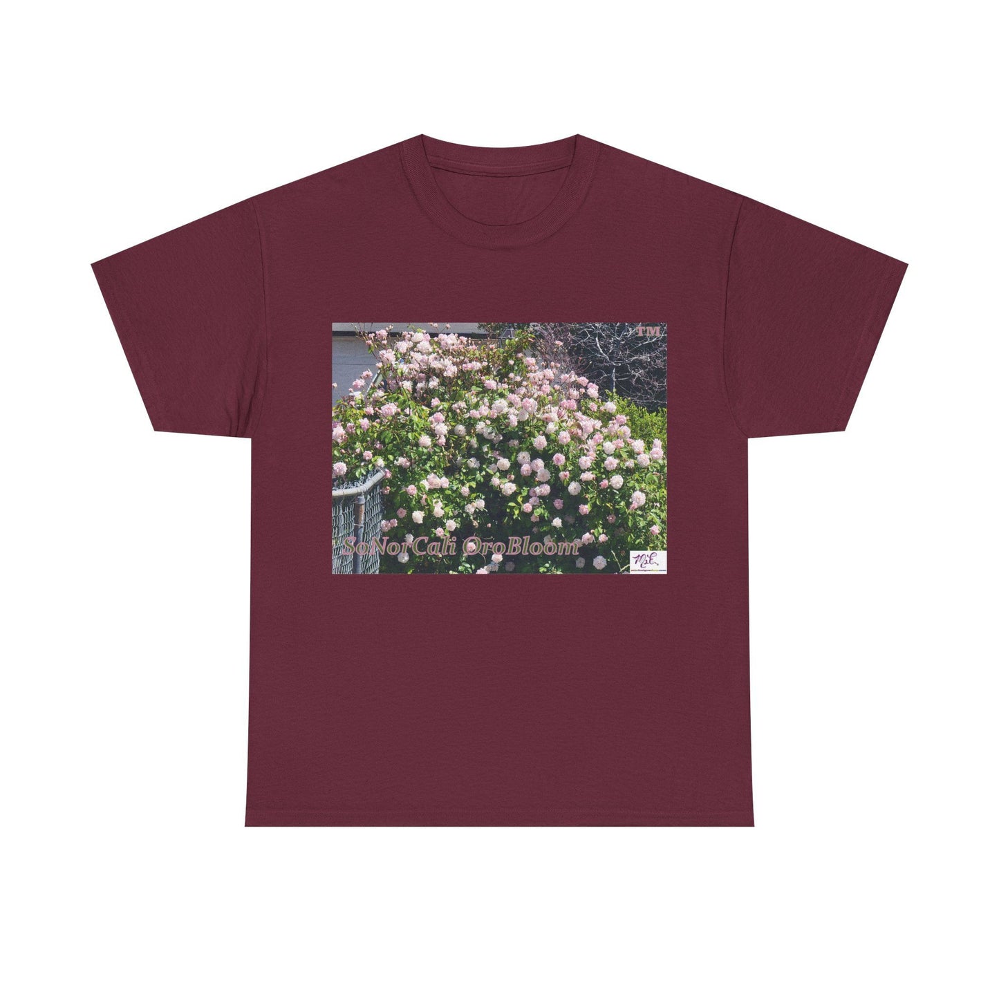 Unisex Heavy Cotton Tee:  "SoNorCali(tm)" - "OroBloom(tm)" - Blank Sleeves