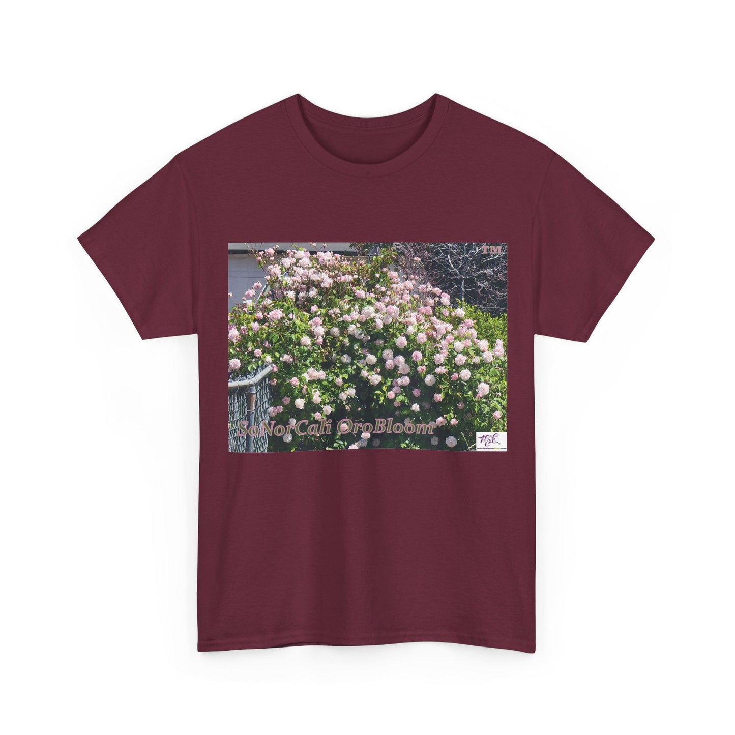 Unisex Heavy Cotton Tee:  "SoNorCali(tm)" - "OroBloom(tm)" - Blank Sleeves