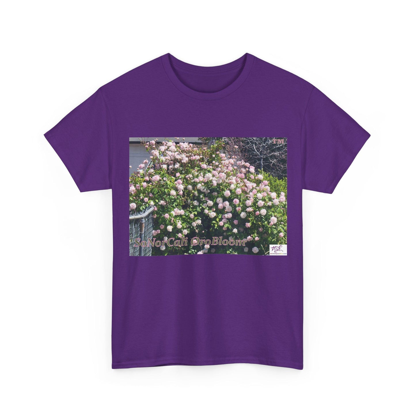 Unisex Heavy Cotton Tee:  "SoNorCali(tm)" - "OroBloom(tm)" - Blank Sleeves