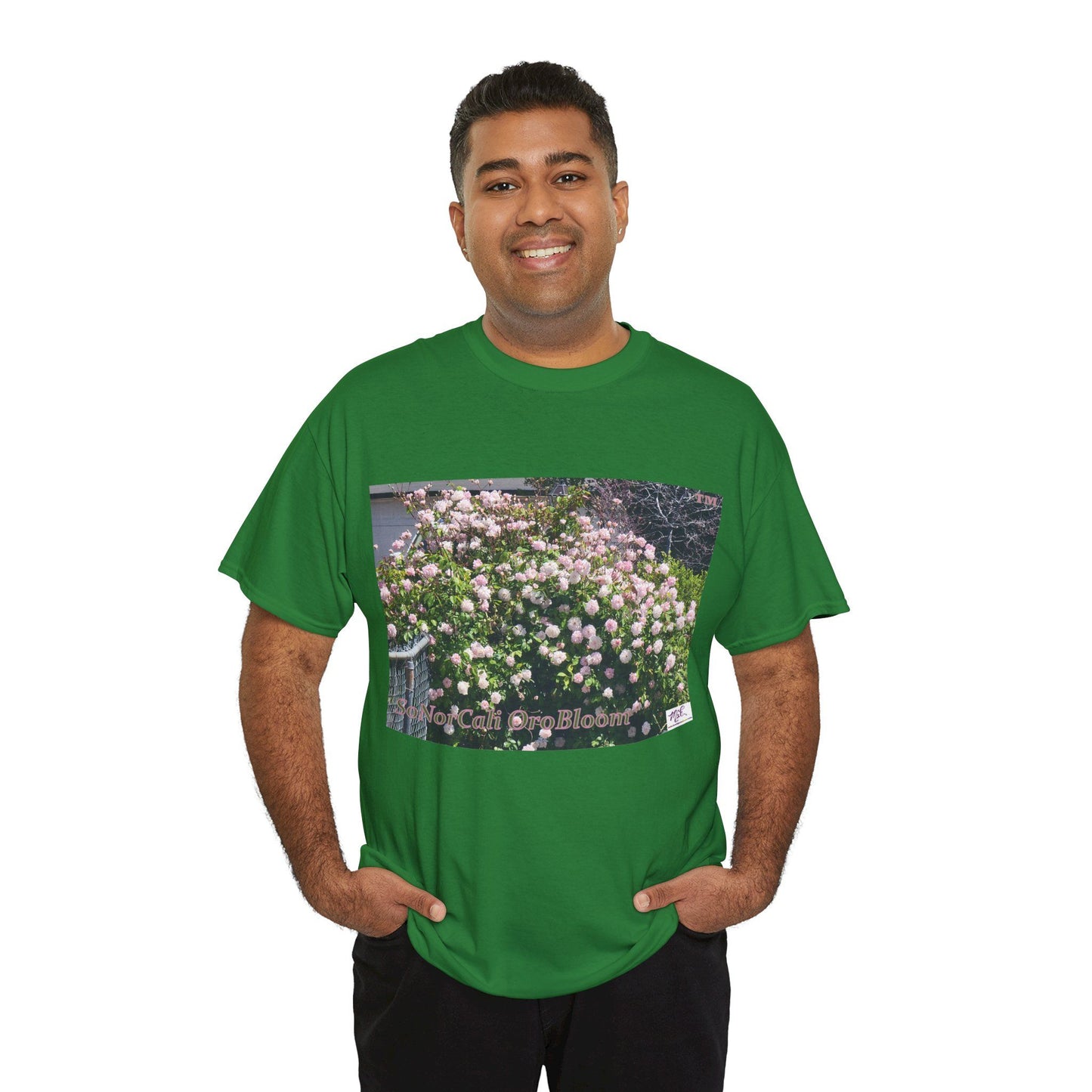 Unisex Heavy Cotton Tee:  "SoNorCali(tm)" - "OroBloom(tm)" - Blank Sleeves