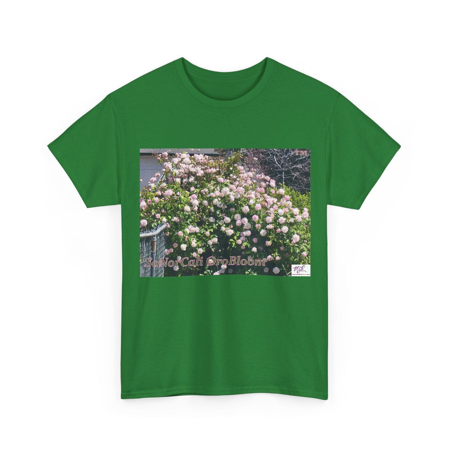 Unisex Heavy Cotton Tee:  "SoNorCali(tm)" - "OroBloom(tm)" - Blank Sleeves