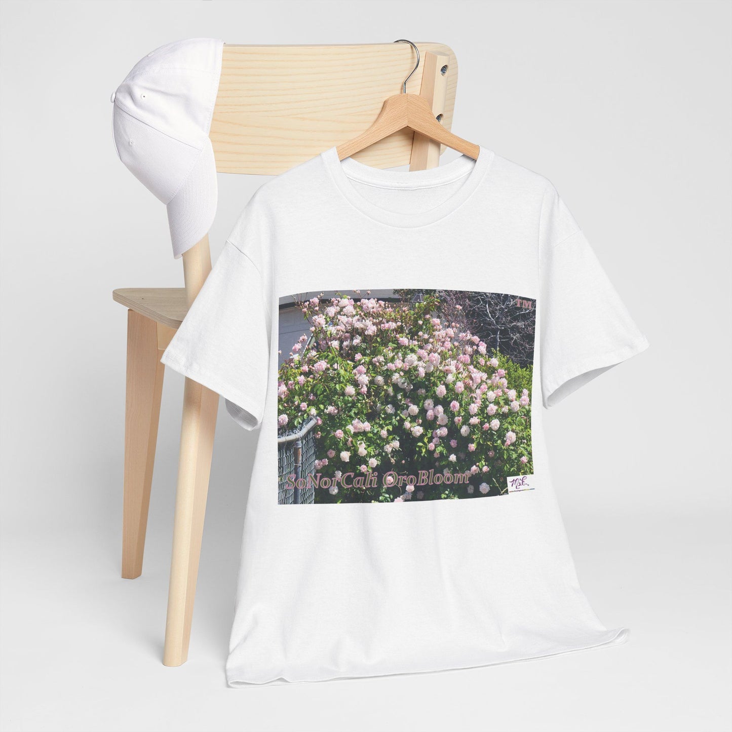 Unisex Heavy Cotton Tee:  "SoNorCali(tm)" - "OroBloom(tm)" - Blank Sleeves