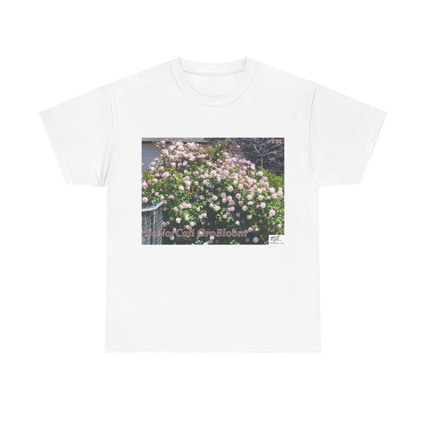 Unisex Heavy Cotton Tee:  "SoNorCali(tm)" - "OroBloom(tm)" - Blank Sleeves