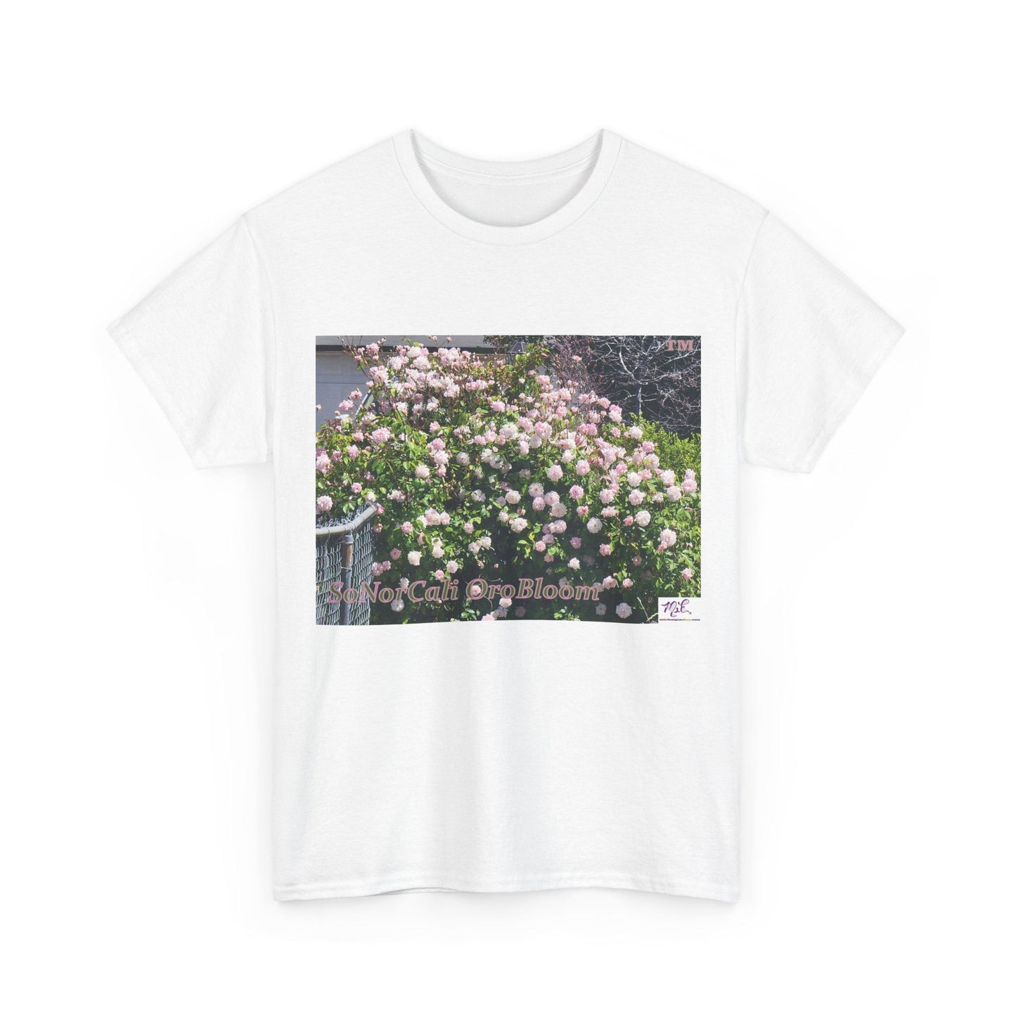 Unisex Heavy Cotton Tee:  "SoNorCali(tm)" - "OroBloom(tm)" - Blank Sleeves