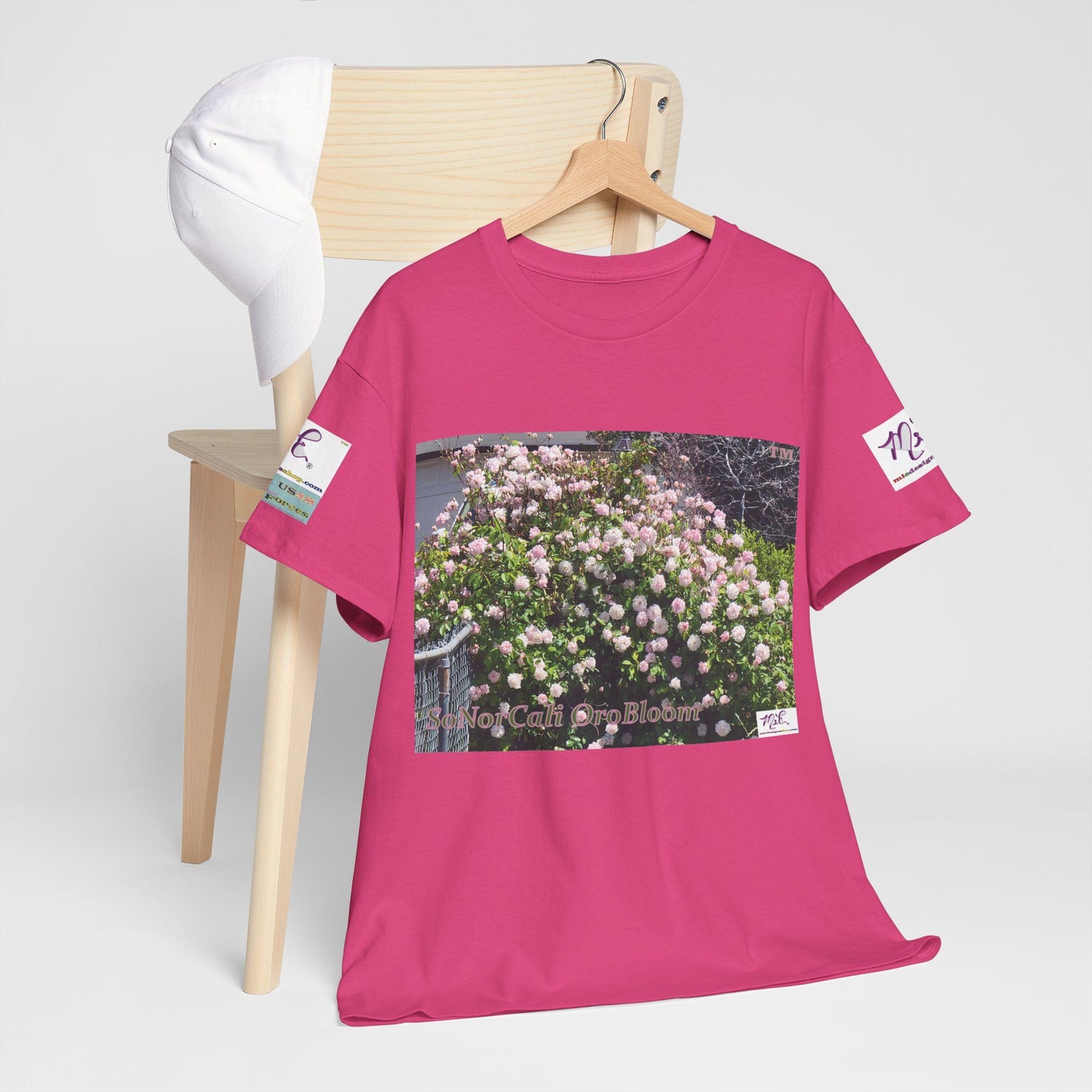 Unisex Heavy Cotton Tee: "SoNorCali(tm)" - "OroBloom(tm)" - Sleeve Logos