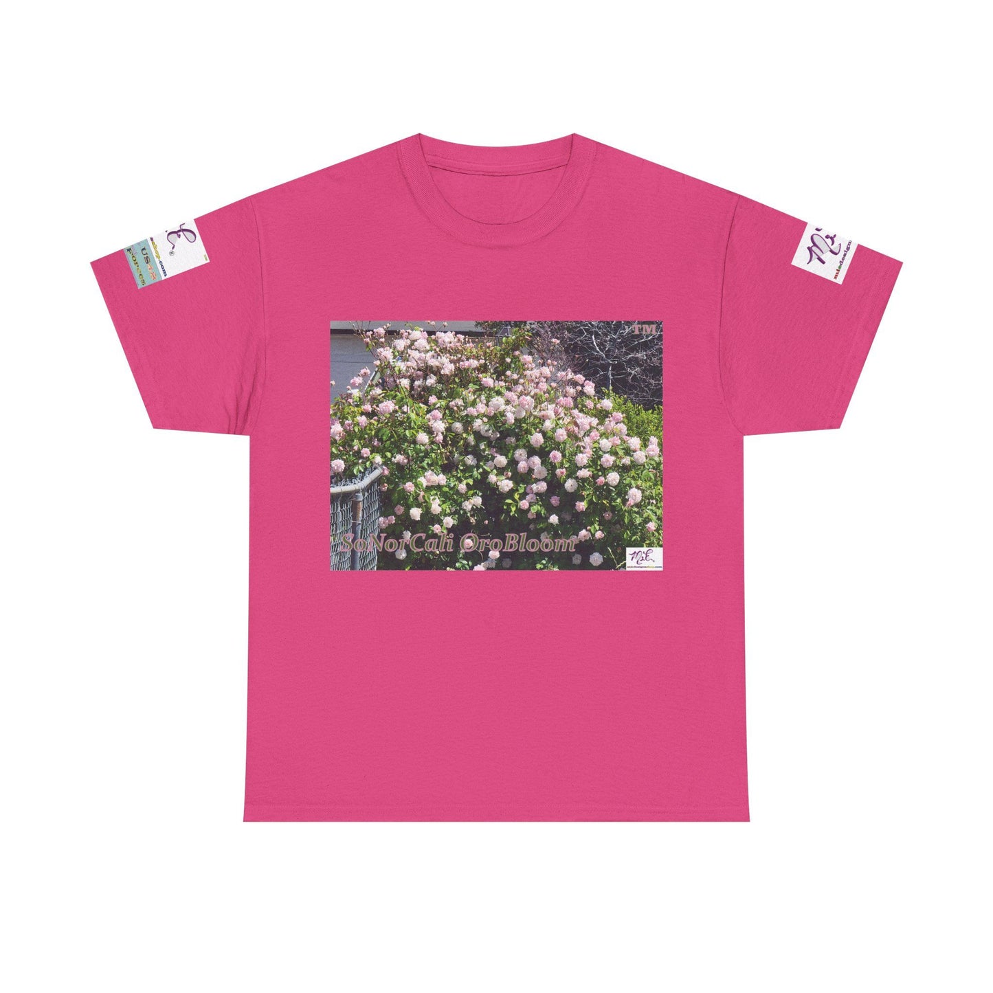 Unisex Heavy Cotton Tee: "SoNorCali(tm)" - "OroBloom(tm)" - Sleeve Logos