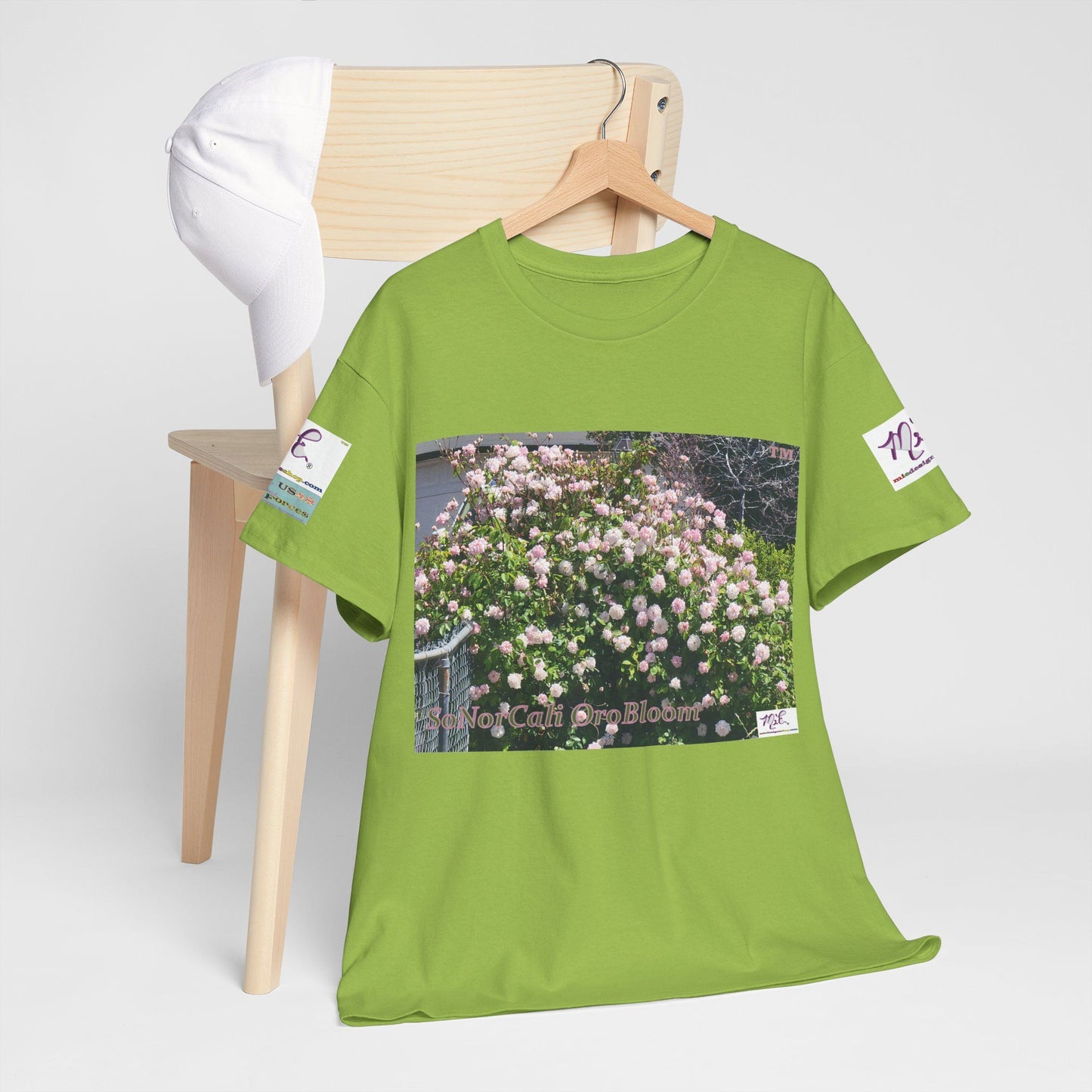 Unisex Heavy Cotton Tee: "SoNorCali(tm)" - "OroBloom(tm)" - Sleeve Logos