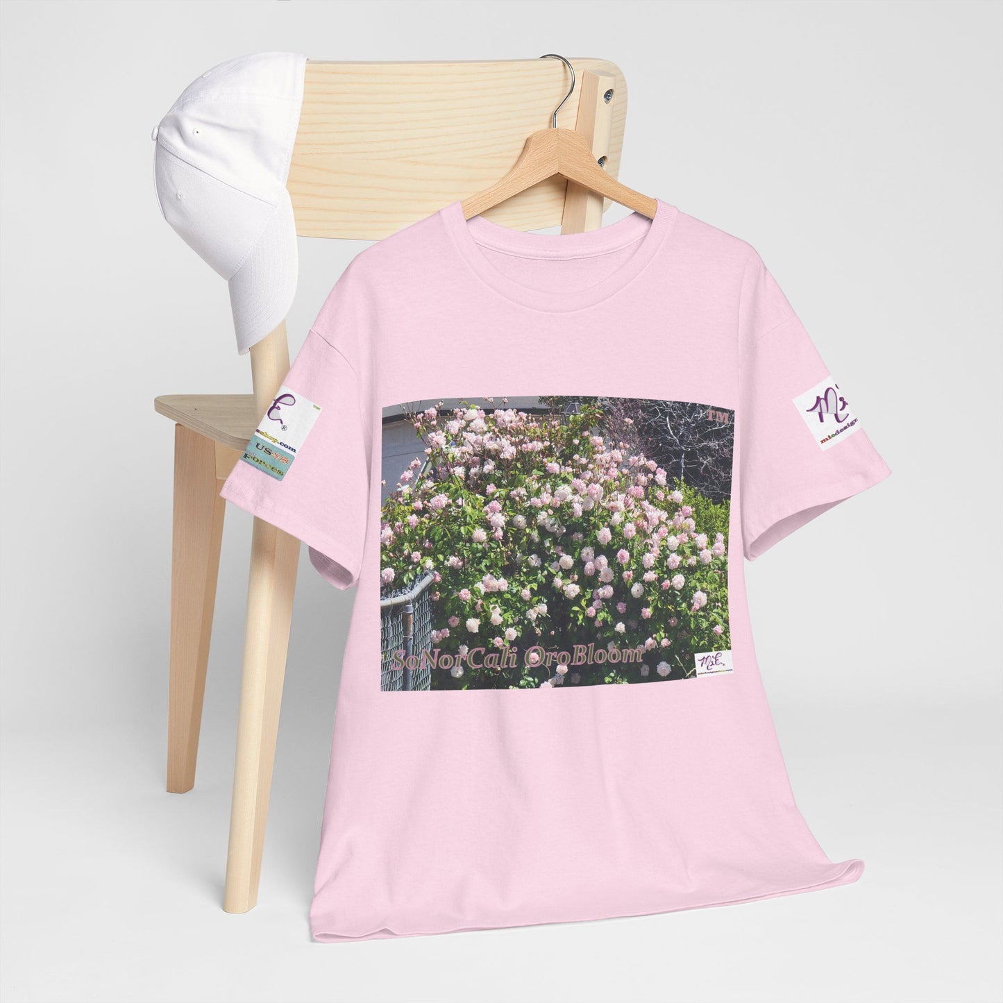 Unisex Heavy Cotton Tee: "SoNorCali(tm)" - "OroBloom(tm)" - Sleeve Logos