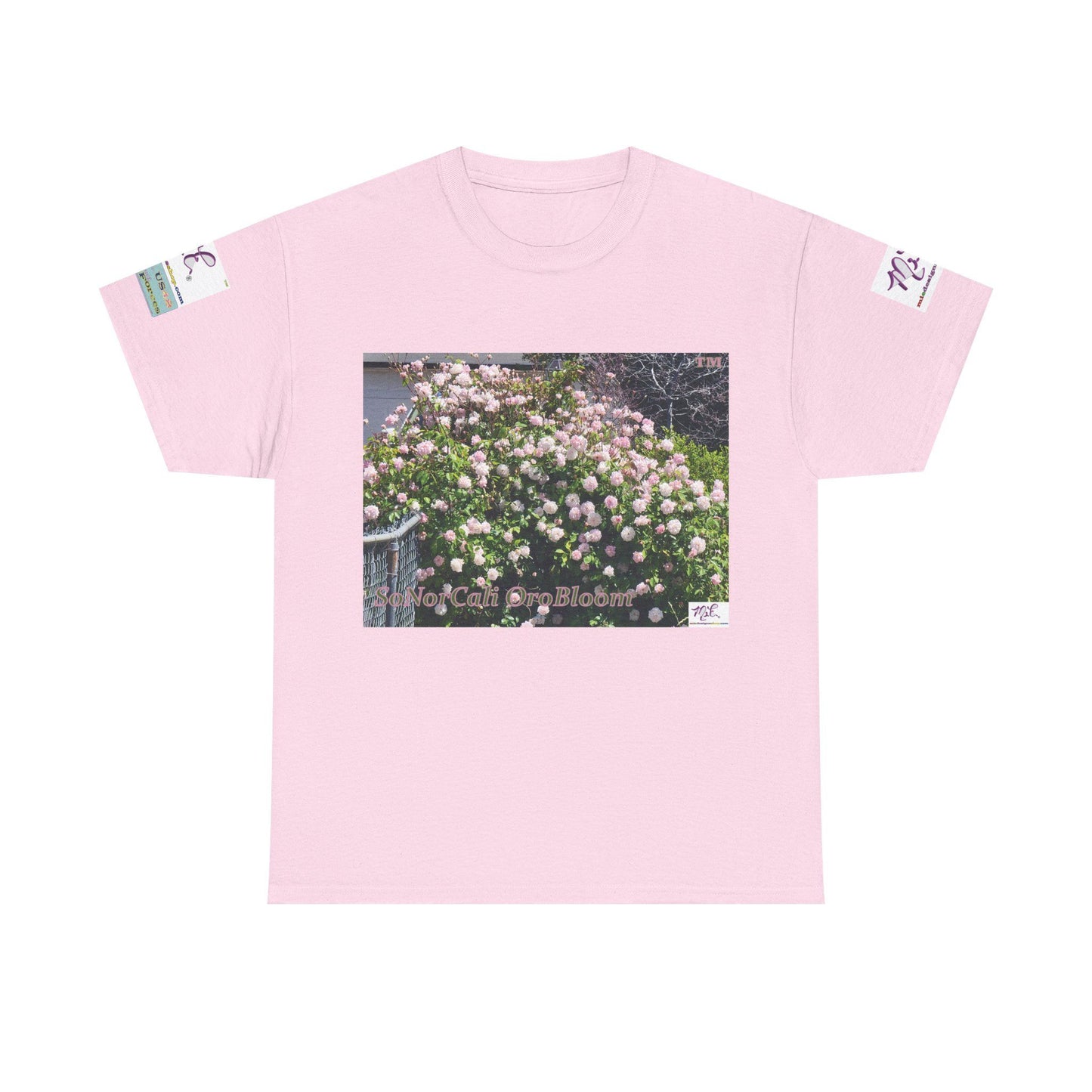 Unisex Heavy Cotton Tee: "SoNorCali(tm)" - "OroBloom(tm)" - Sleeve Logos